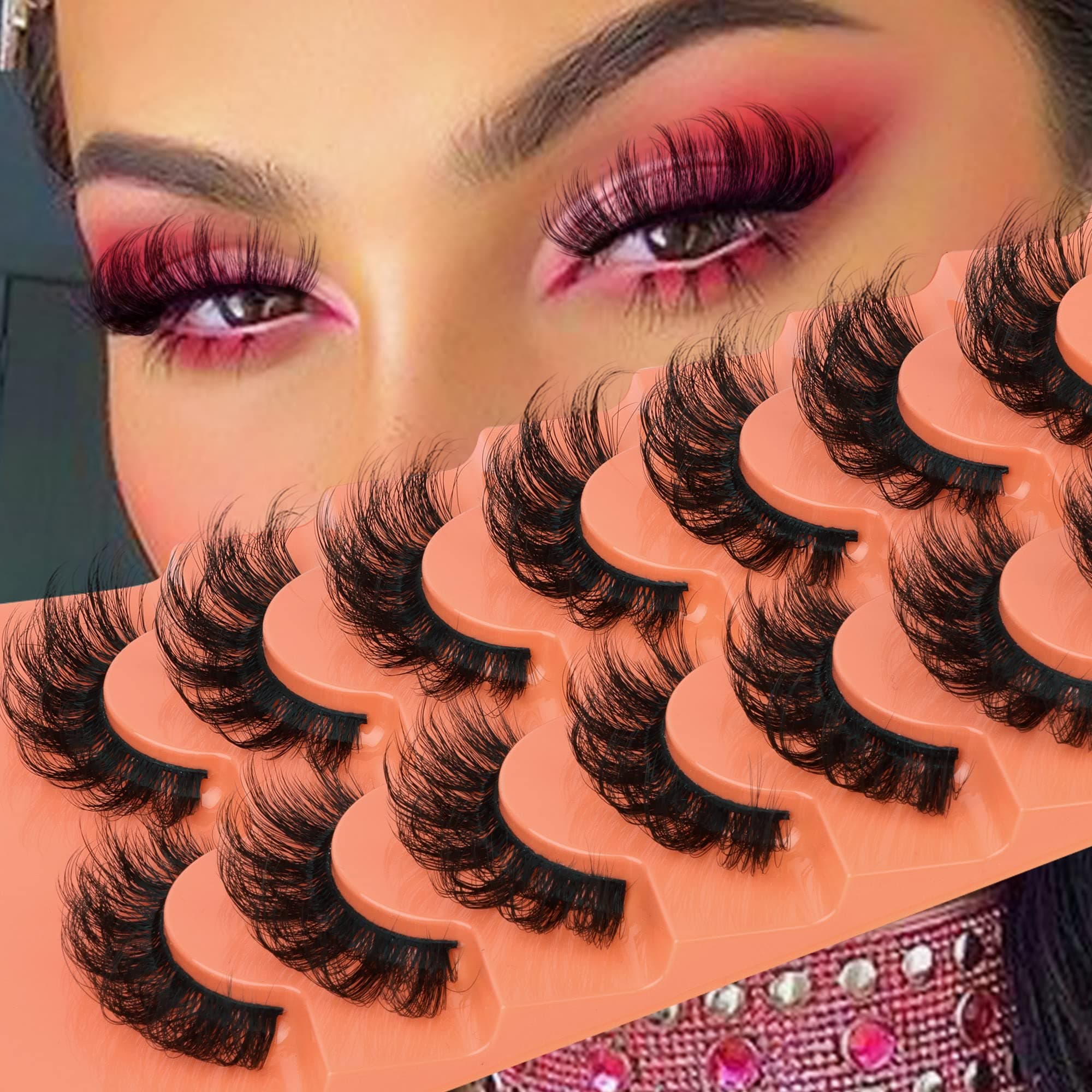 Mink Lashes Fluffy Dramatic Full False Eyelashes Volume Wispy Bushy 18MM Thick Fake Lashes Look Like Eyelash Extensions Pestañas7 Pairs Pack by JIMIRE