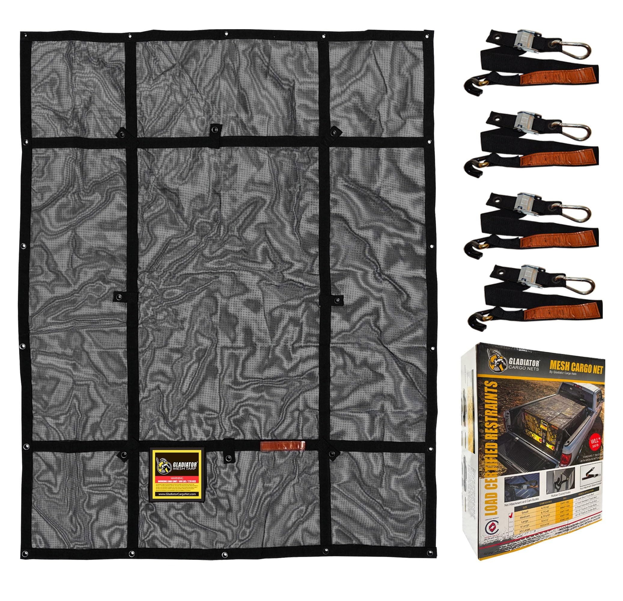 Gladiator Cargo Net - RipProof Mesh Cargo Tarp - Small - 4.75' x 6' (SMT-100)