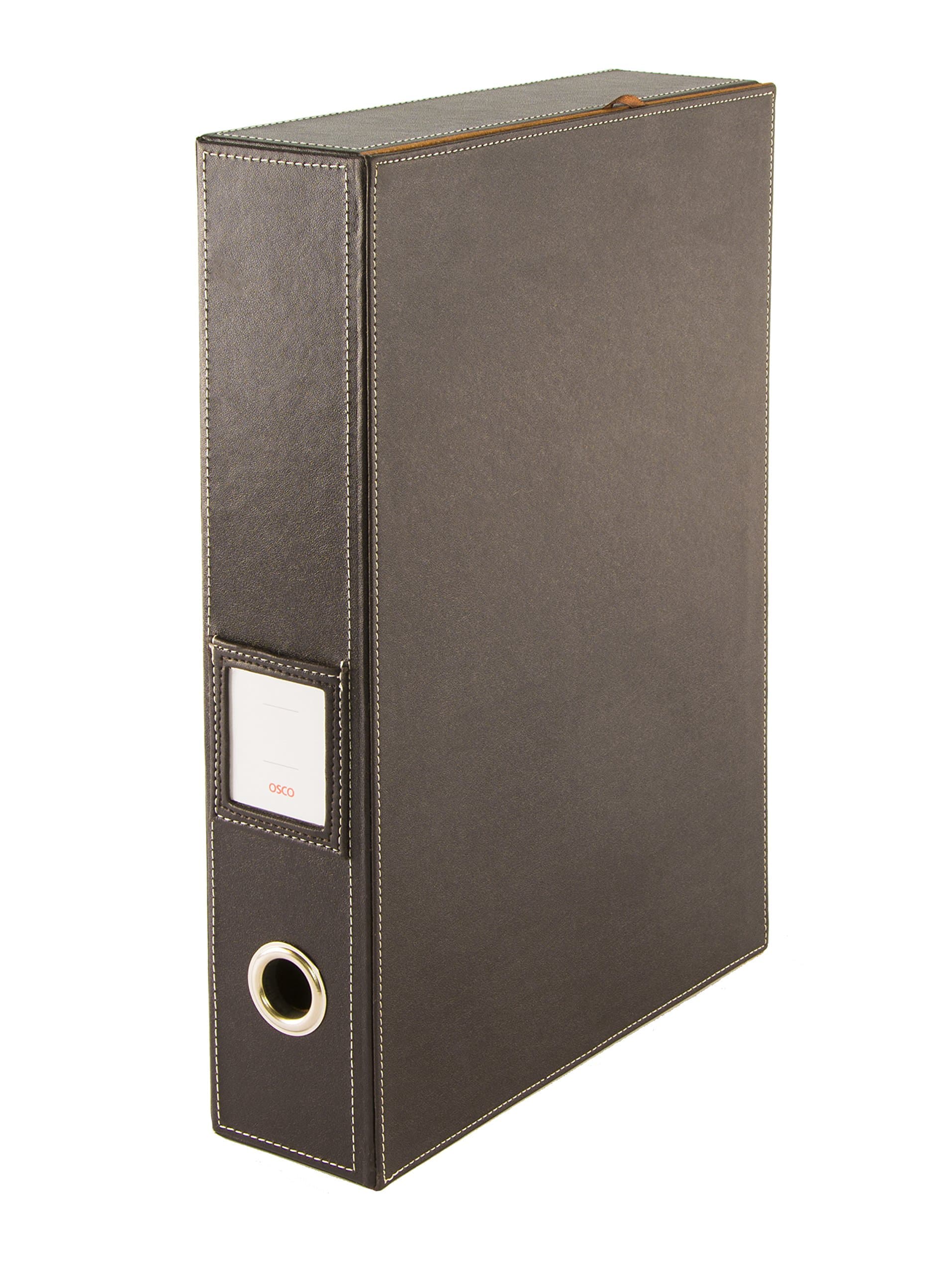 Osco Faux Leather Box File – Paperwork Archive, A4 Document Storage Box with Lock Spring & Press-Stud Fastening, Stylish Home & Office Filing Solution, 37.5×26.5×8 cm, Single, Brown