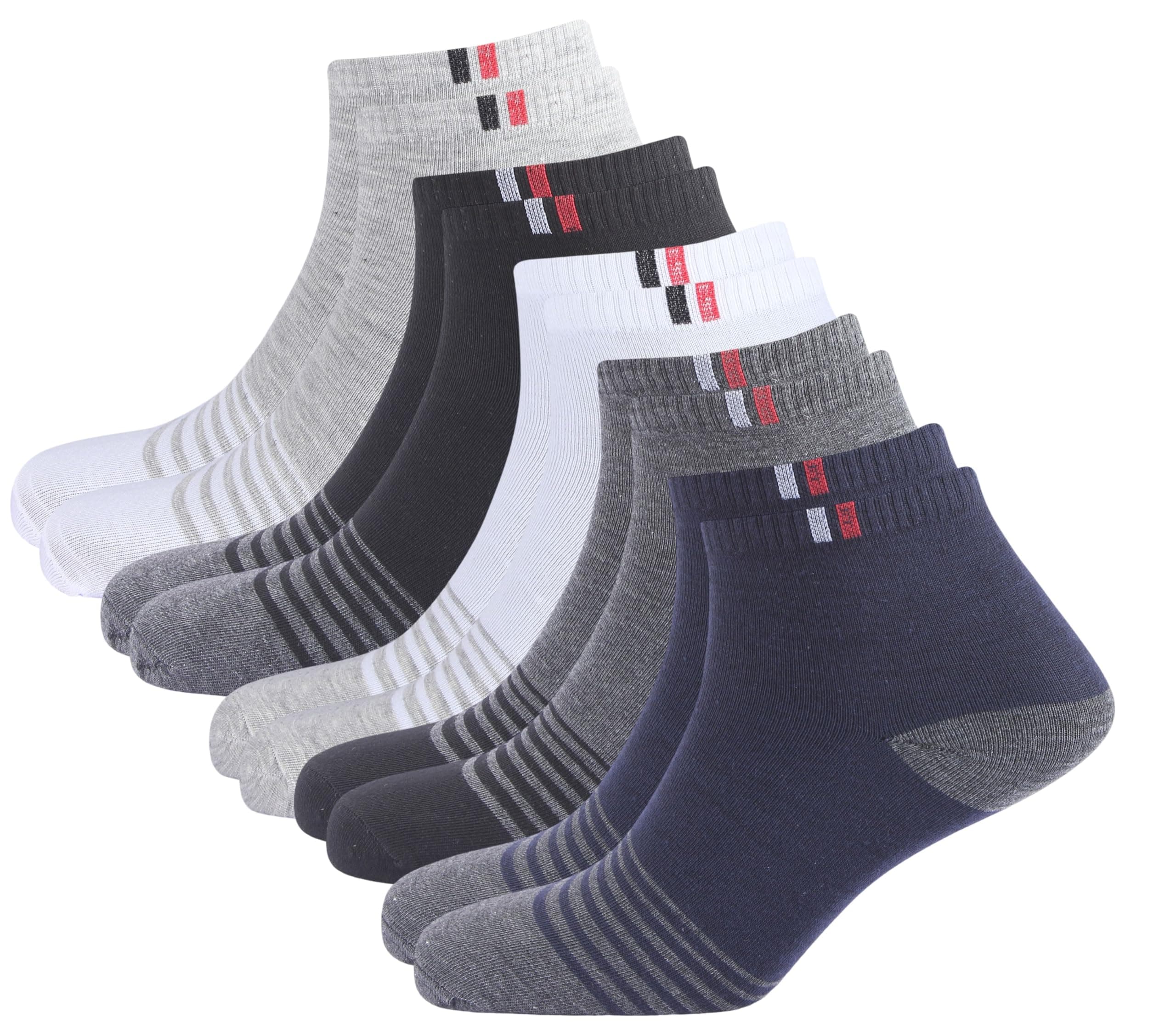 12 Pairs Solid Ankle Socks for Men & Women, Multicolor, Pack of 12, Free Size