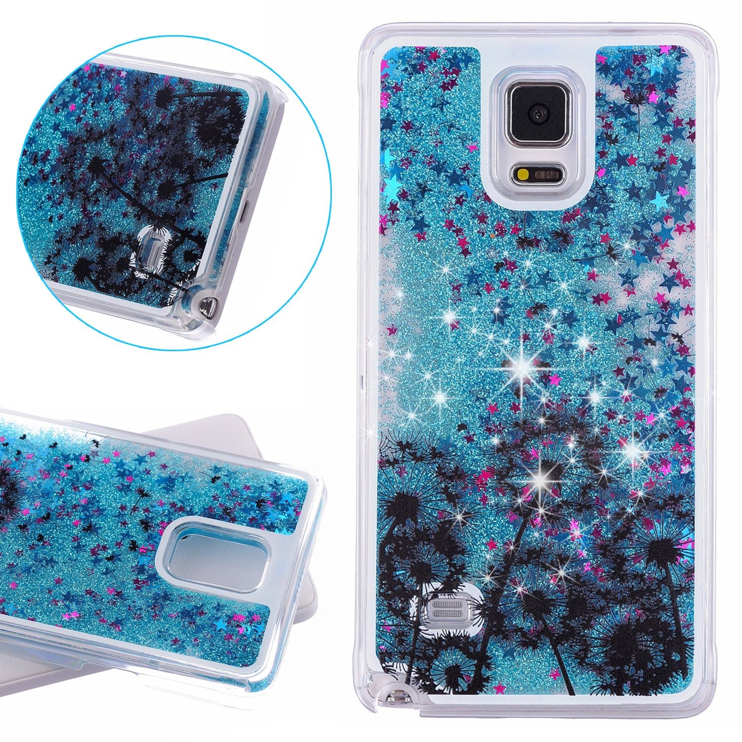 Galaxy Note 4 Case,Galaxy Note4 Liquid Case,3D Bling Glitter Sparkle Stars Hard Plastic Back Case Cover for Samsung Galaxy Note 4(Blue Dandelion)