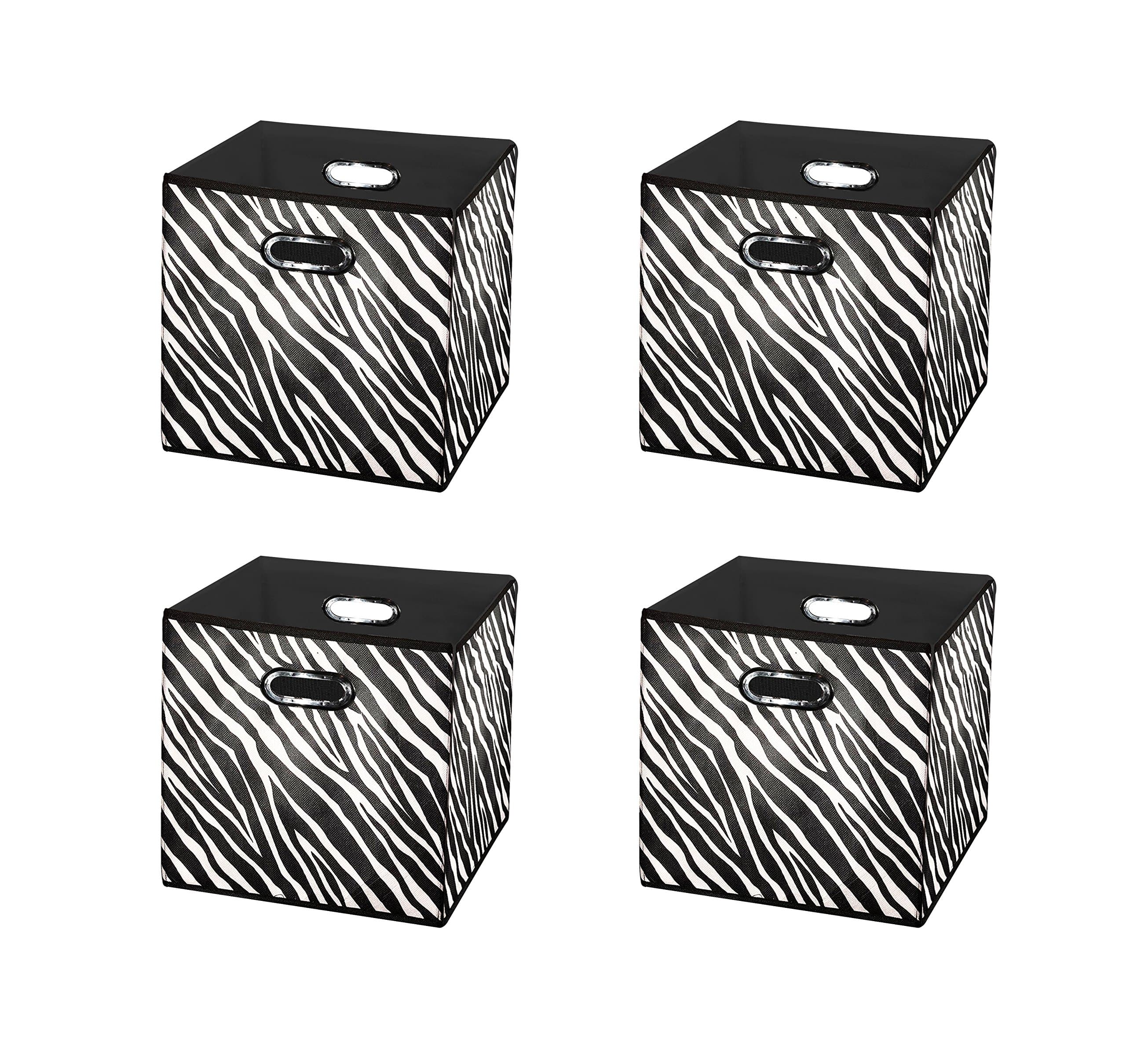 Prorighty [4-Pack, Zebra Pattern] Storage Bins, Containers, Boxes, Tote, Baskets|Black&White Collapsible Storage Cubes Nursery Office Organization | 11inch Cubes