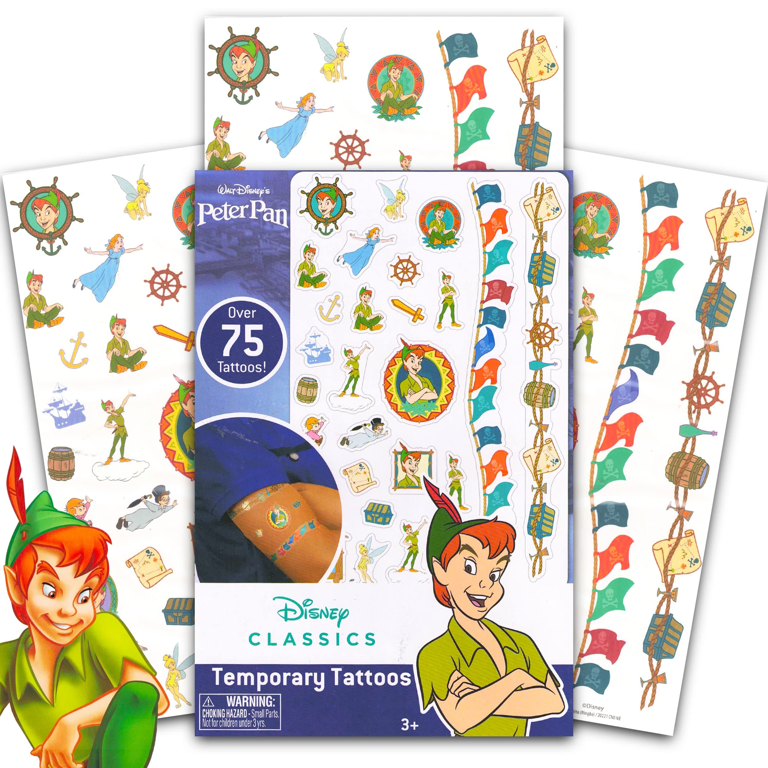 Disney Tattoos Peter Pan Party Favors Pack ~ Bundle Includes Over 75 Peter Pan Temporary (Peter Pan Party Supplies)