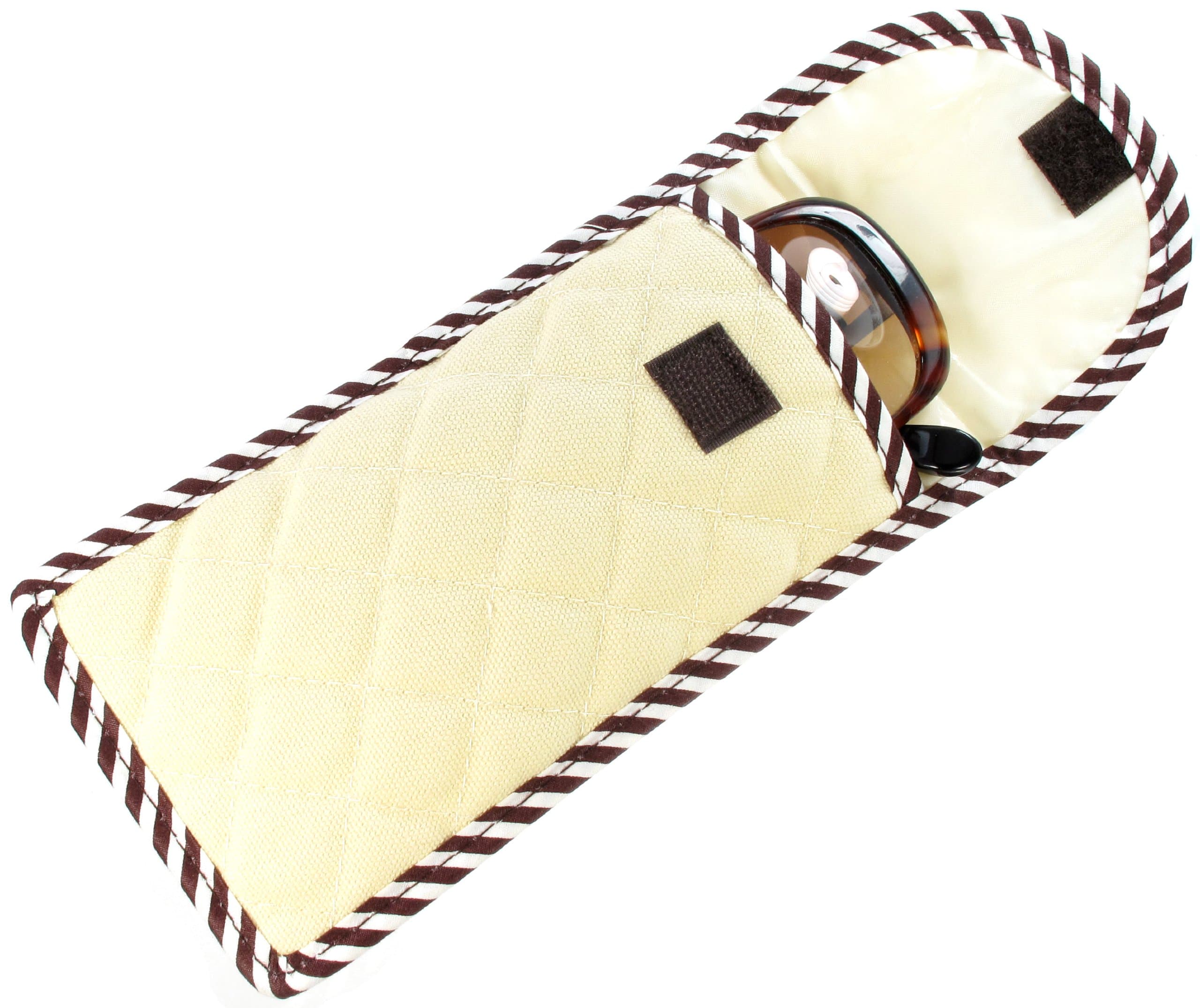 Soft Eyeglass Case (Pouch), Easy Flap Closure, Quilted Canvas Fabric, Beige