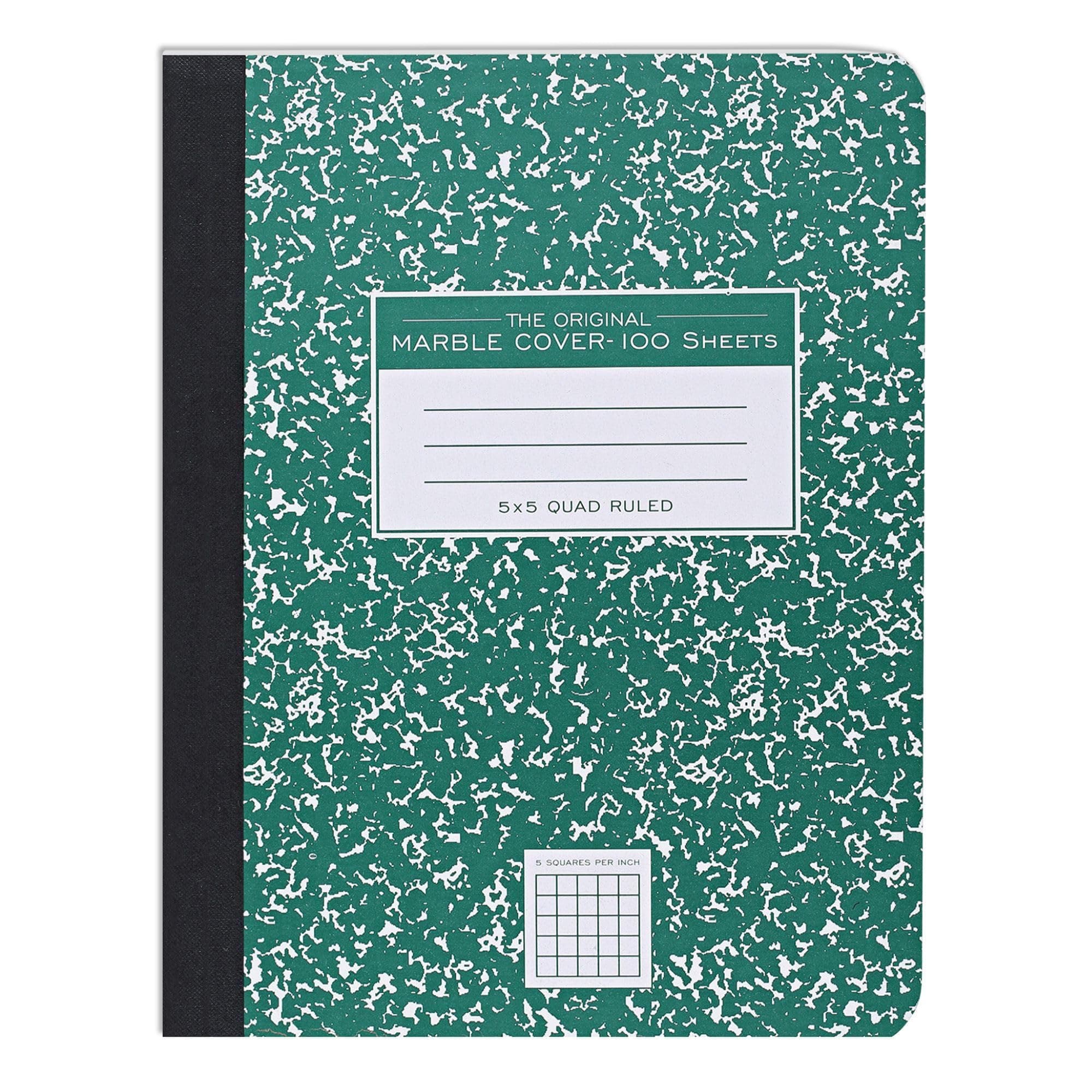 Hard Cover Composition Notebook, Green Marble Comp Book, 9.75″ x 7.5″, 5x5 Grid Graph Ruled, 100 Sheets (200 Pages), Made in USA