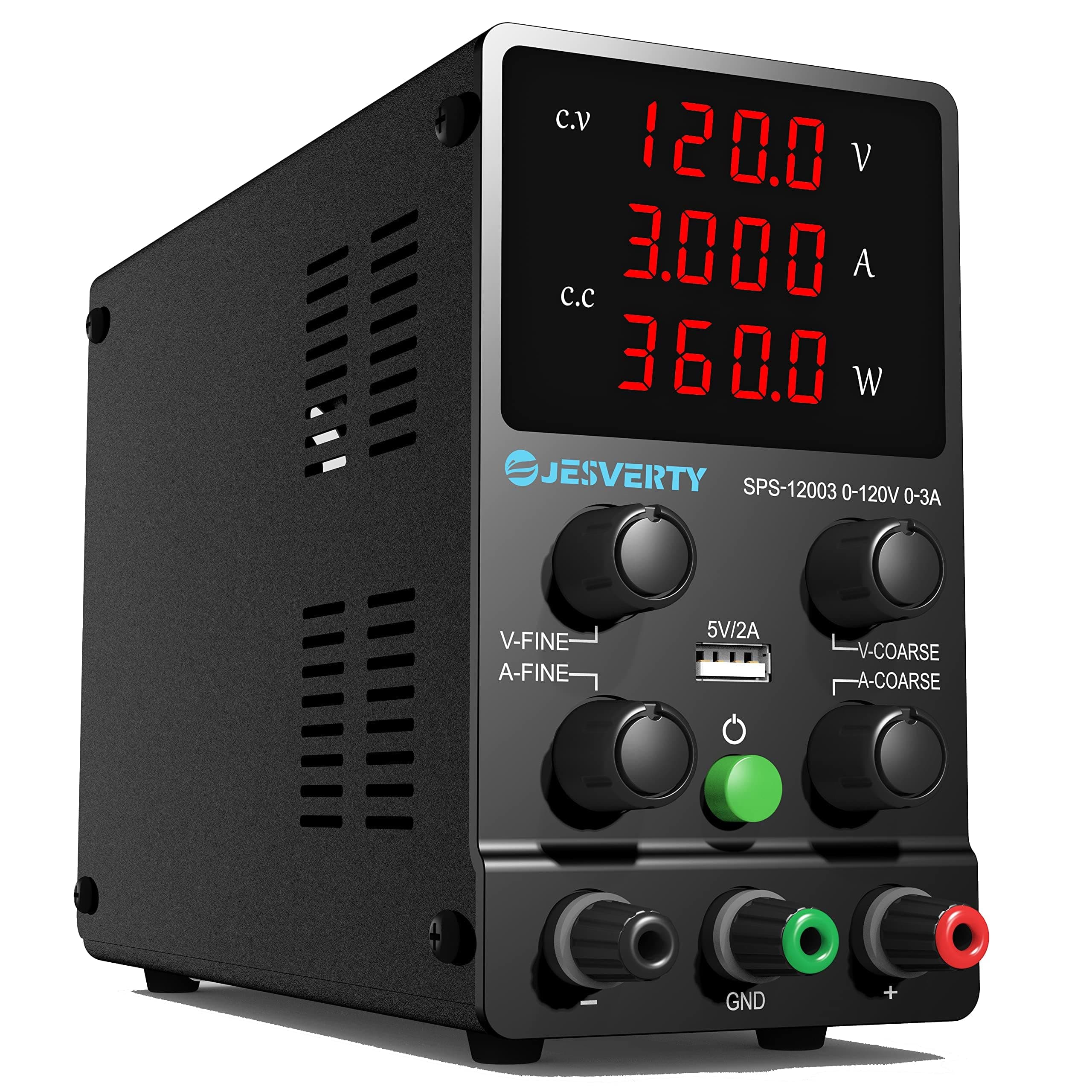 DC Power Supply Variable, 0-120V 0-3A Adjustable Switching DC Regulated Bench Power Supply with High Precision 4-Digit LED Display, 5V/2A USB Port, Coarse and Fine Adjustment SPS-12003