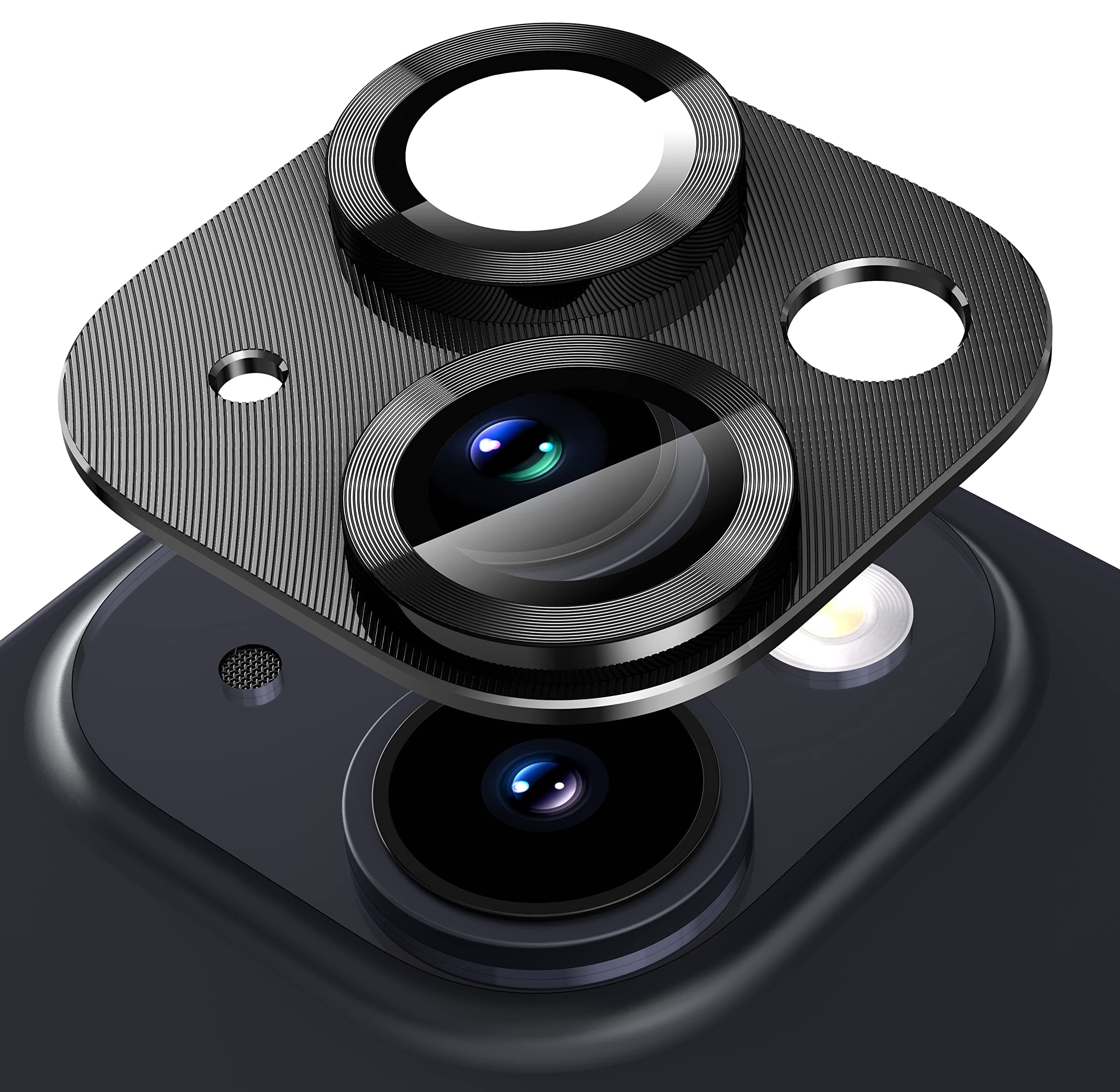 for iPhone 14 6.1 inch/iPhone 14 Plus 6.7 inch Camera Lens Protector, 9H Tempered Glass Film, [Does not Affect Night Shots] Metal Lens Protective Cover - Black