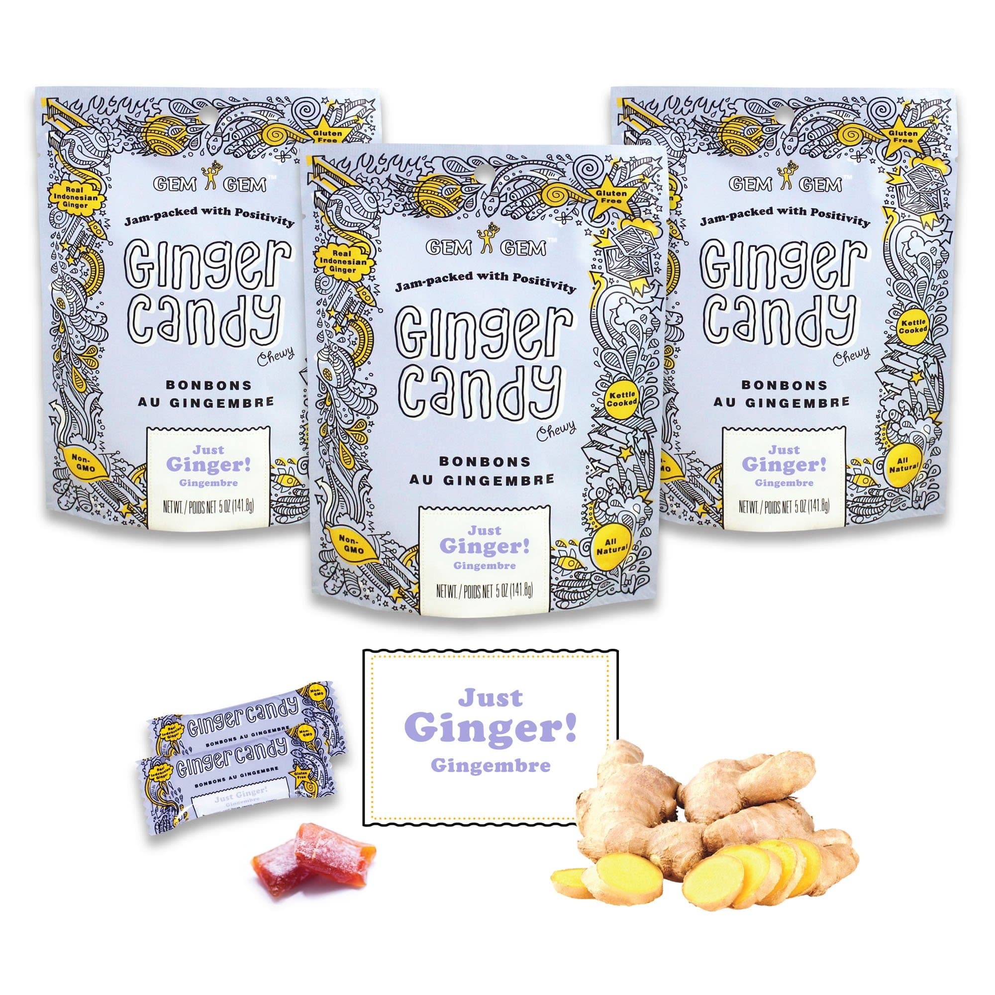 Ginger Candy Chewy Ginger Chews (Original, 5.0oz, Pack of 3)