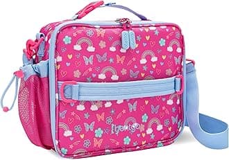 Bentgo Kids Lunch Bag - Double-Insulated, Reusable Lunch Bag for Kids 3+ with Adjustable Strap; Holds Lunch Box/Water Bottle/Snacks; Easy-Clean, Water-Resistant & Pockets (Rainbows & Butterflies)