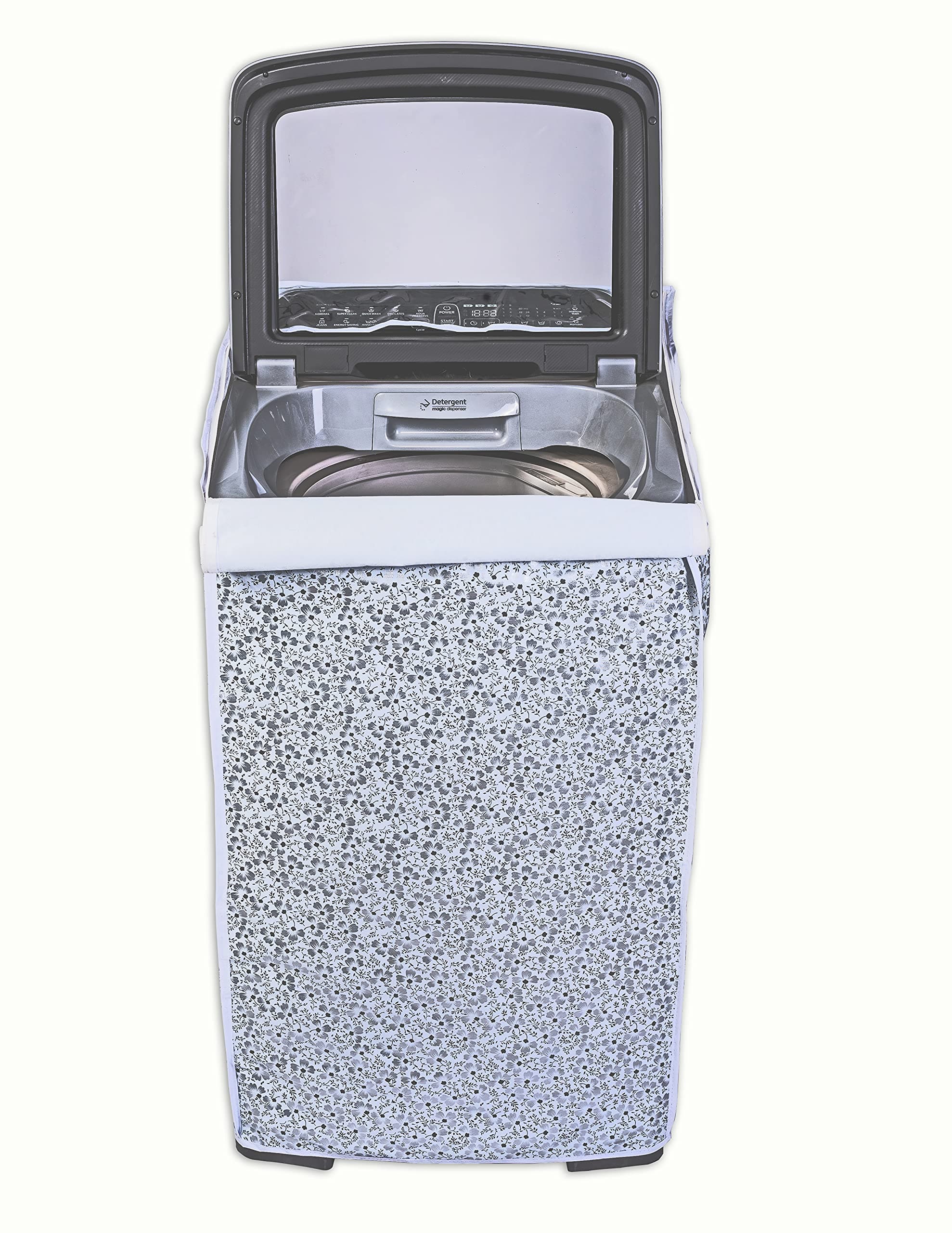 Classic Top Load Washing Machine Cover Suitable For Samsung Back Panel 6 Kg, 6.2 Kg, 6.5 Kg, 7 Kg, 7.2 Kg, 7.5 Kg, 8 Kg. (White & Grey, 55Cmsx55Cmsx92Cms) - Cotton