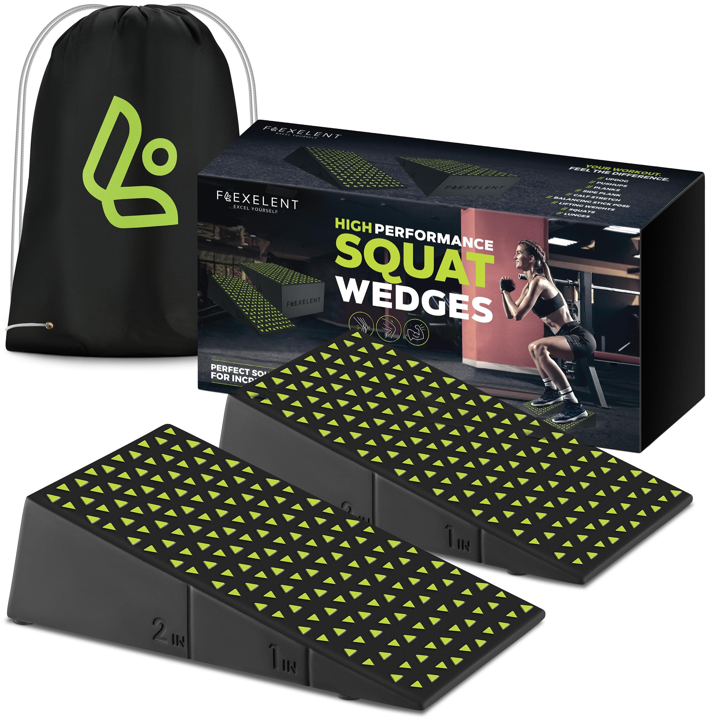 Squat Wedge Block Pair - Heel Elevated Squat Wedge for Deeper Squats, Heavy Lifting and Better Form - 17° Angle Exercise Wedges, Slant Board for Squats with Carry Backpack
