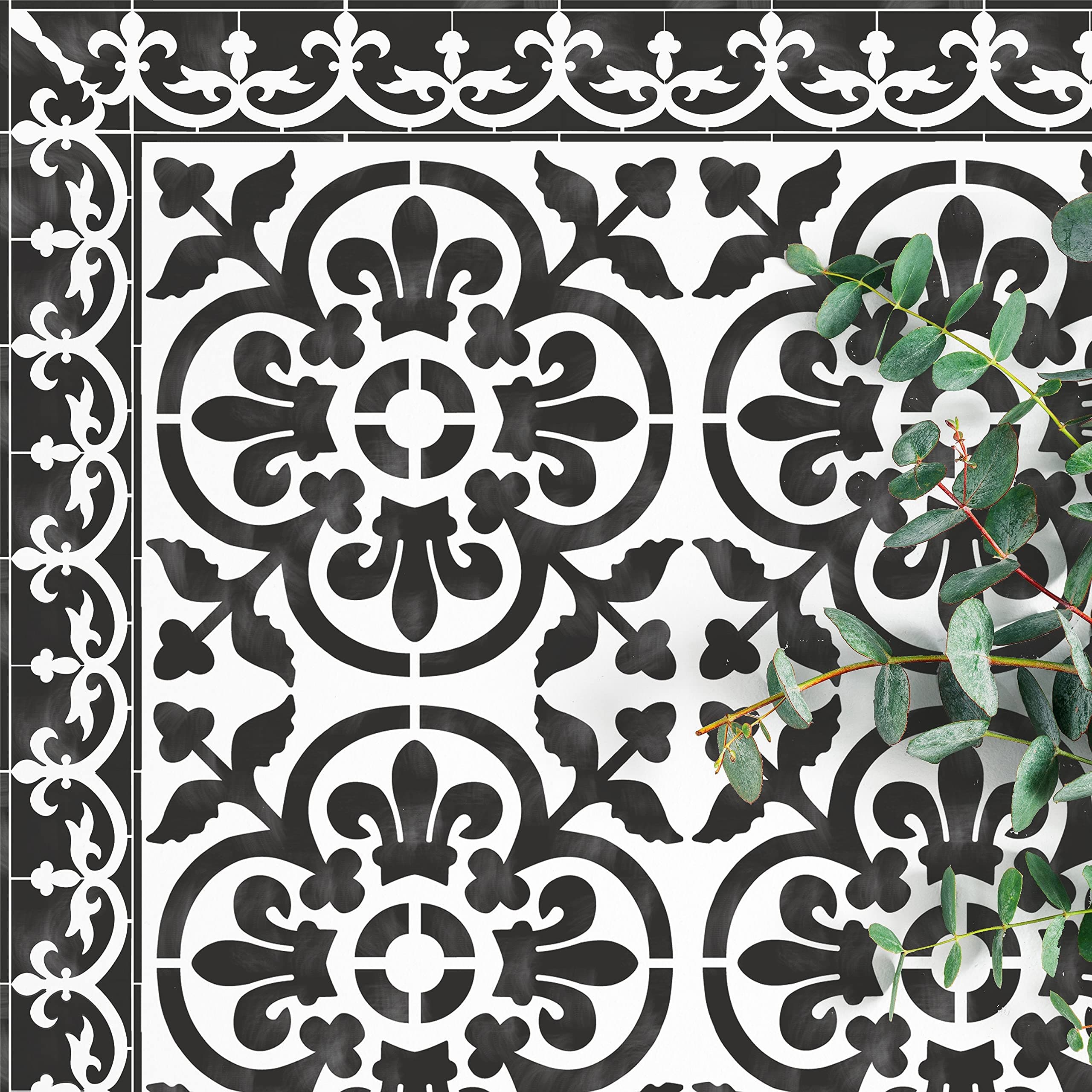 2 x Faux Tile Stencils - Paint Tile Effect on Floors Walls Furniture - Valencia 8" (203mm) Single