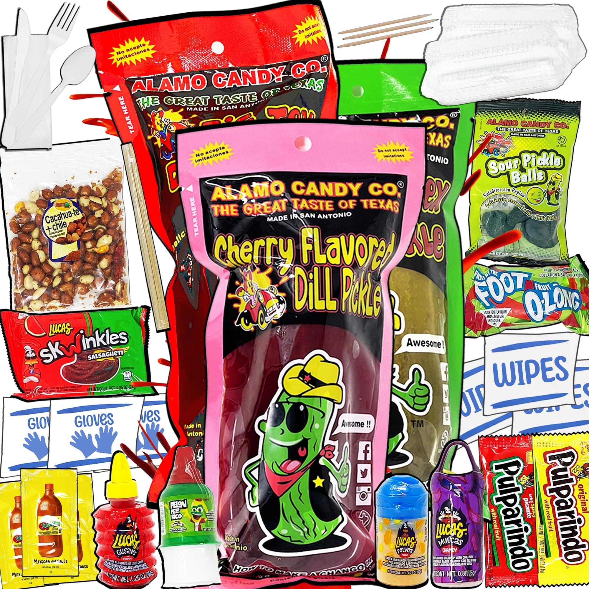 3x Chamoy Pickle Kit variety pack by ELM 360. Chamoy, Dill & Cherry Pickle Kit. 3 Challenges in 1 Pickle Kit! Mess-Free pickle kits with Authentic Mexican Candy Assortment. Perfect DIY Gift.