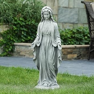 LuxenHöme Virgin Mary Statue, 30'' Religious Garden Statue, Angel Figurines Large Garden Statues, Mary Statue, Outdoor Statue, Garden Sculptures, Outdoor Garden Decorations, Goddess Statue, Gray