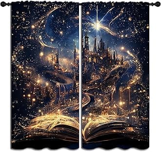 LHROOMJK Magnificent Castle Blackout Curtains for Boys Girl Bedroom Decor,Magic Book Galaxy Starry Sky Thermal Insulated Rod Pocket Drapes Darkening Window Curtain for Living Room Home 55x63 inch