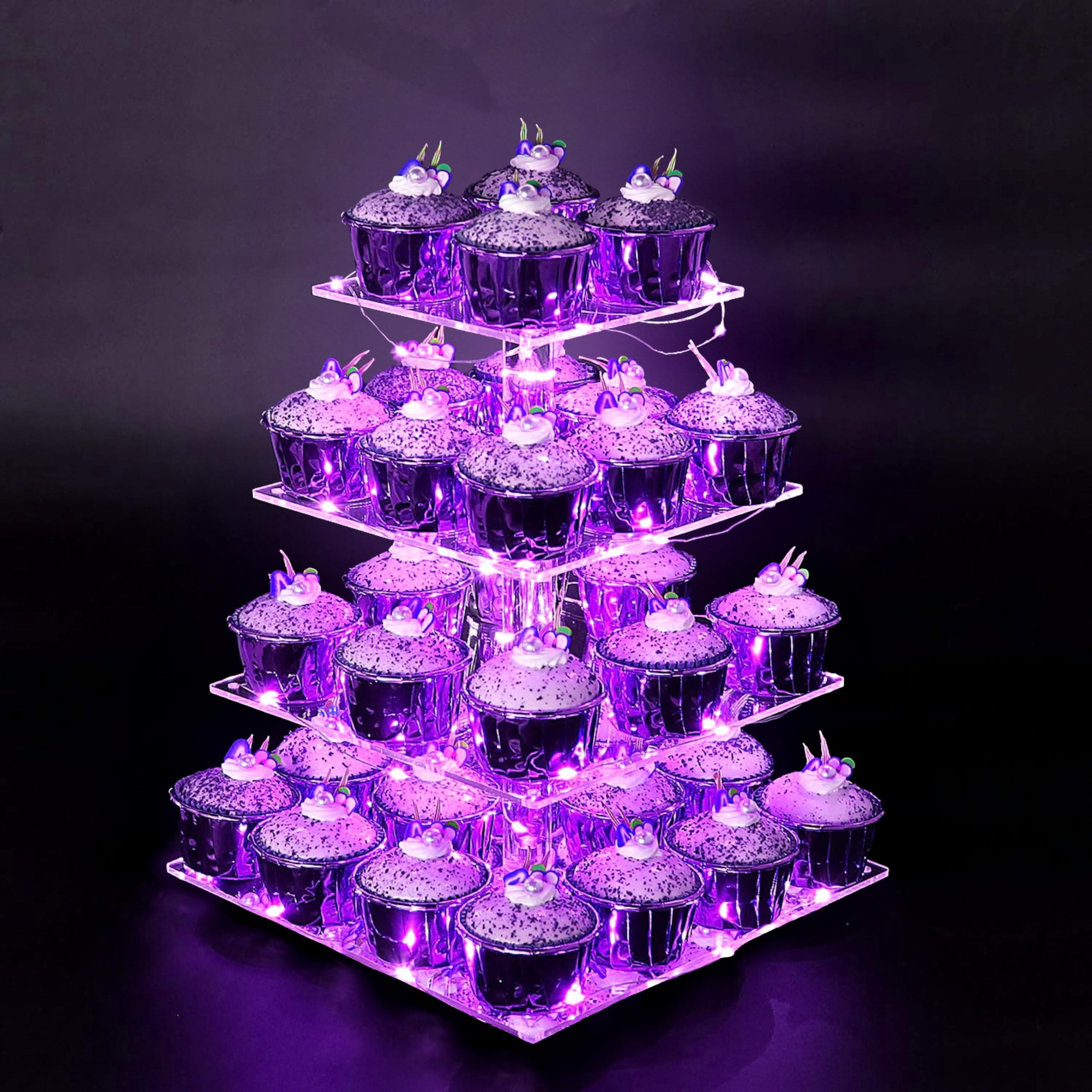 Vdomus Cupcake Stand Pro-Version - Purple 4-Tier Cupcake Tower - European Style Cake Display - Holds up to 52 Cupcakes - Elegant Dessert Display - Ideal for Parties, Weddings, and Events - 12.4x11.8"