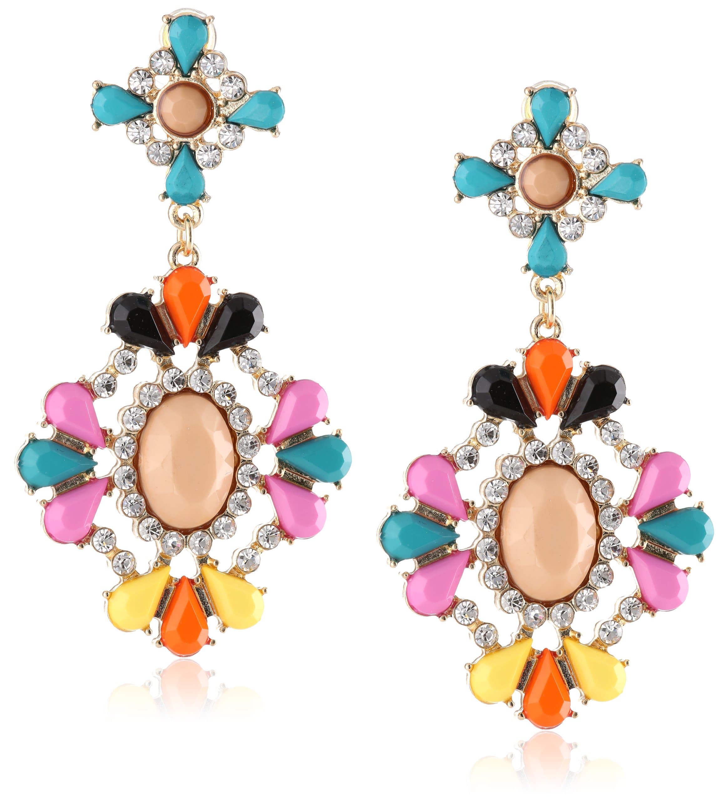 Amazon Collection Gold-Tone, Glass Rhinestone, and Multi-Colored Epoxy Earrings, 2.75"