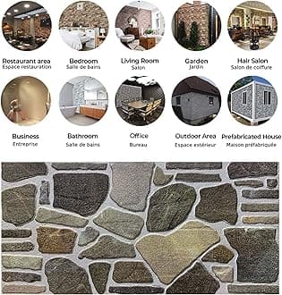 Dundee Deco 3D Wall Panels - Cladding, Charcoal Green Beige Stone Look Wall Paneling, Styrofoam Facing for Interior and Exterior Applications, DIY, Set of 10, Covers 54 sq ft