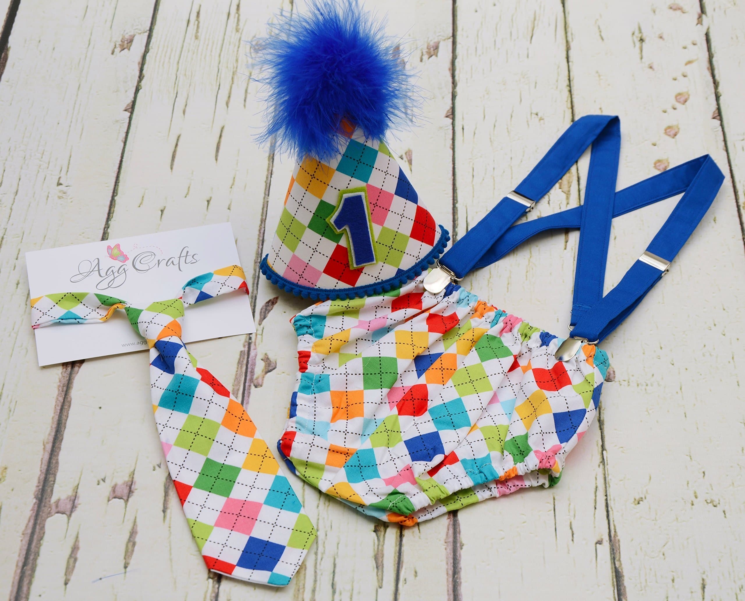 Multicolour Argyle Themed First Birthday Cake smash outfit