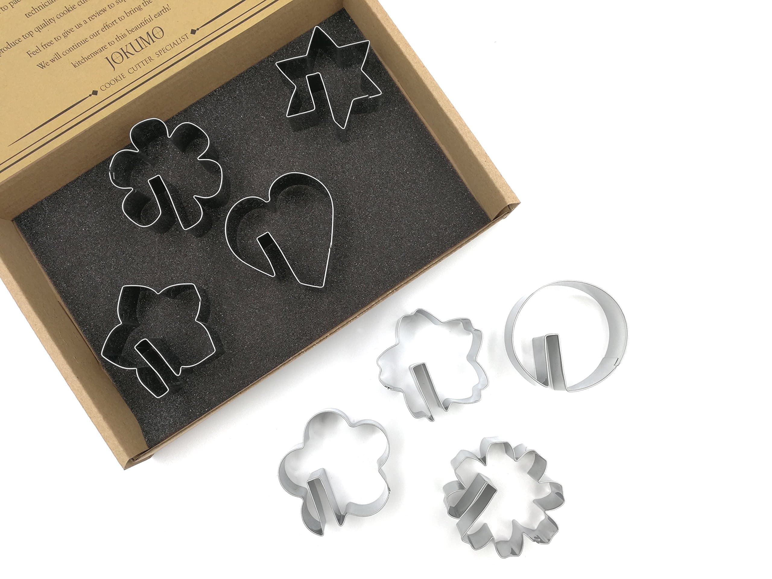Bite Sized Over the Edge Mug Rim Cookie Cutters Set – 8 PC High Grade 430 Stainless Steel –Hexagram, Circle, Heart and 5 variation of Flower