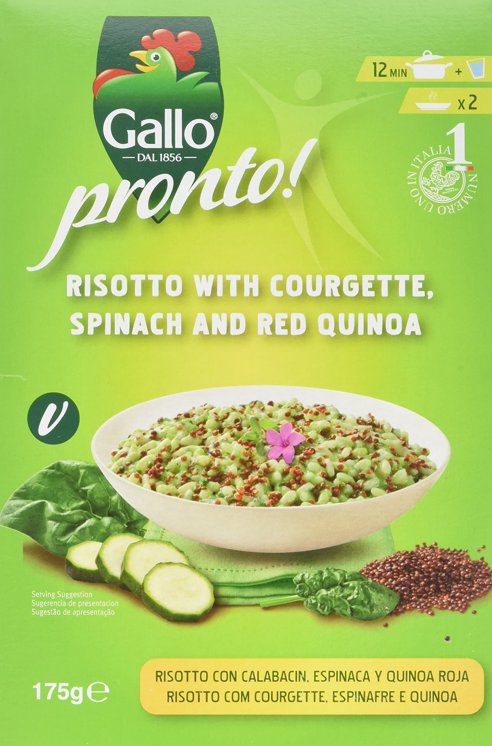 Riso Gallo Courgette, Spinach and Quinoa Nature Risotto Pronto, 175 g (Pack of 6)