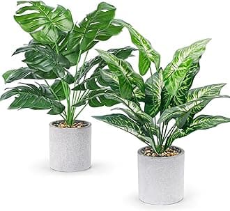 2pcs Fake Plants 16" Faux Plants Artificial Potted Plants Indoor for Home Office Farmhouse Kitchen Bathroom Table Shelf Decor