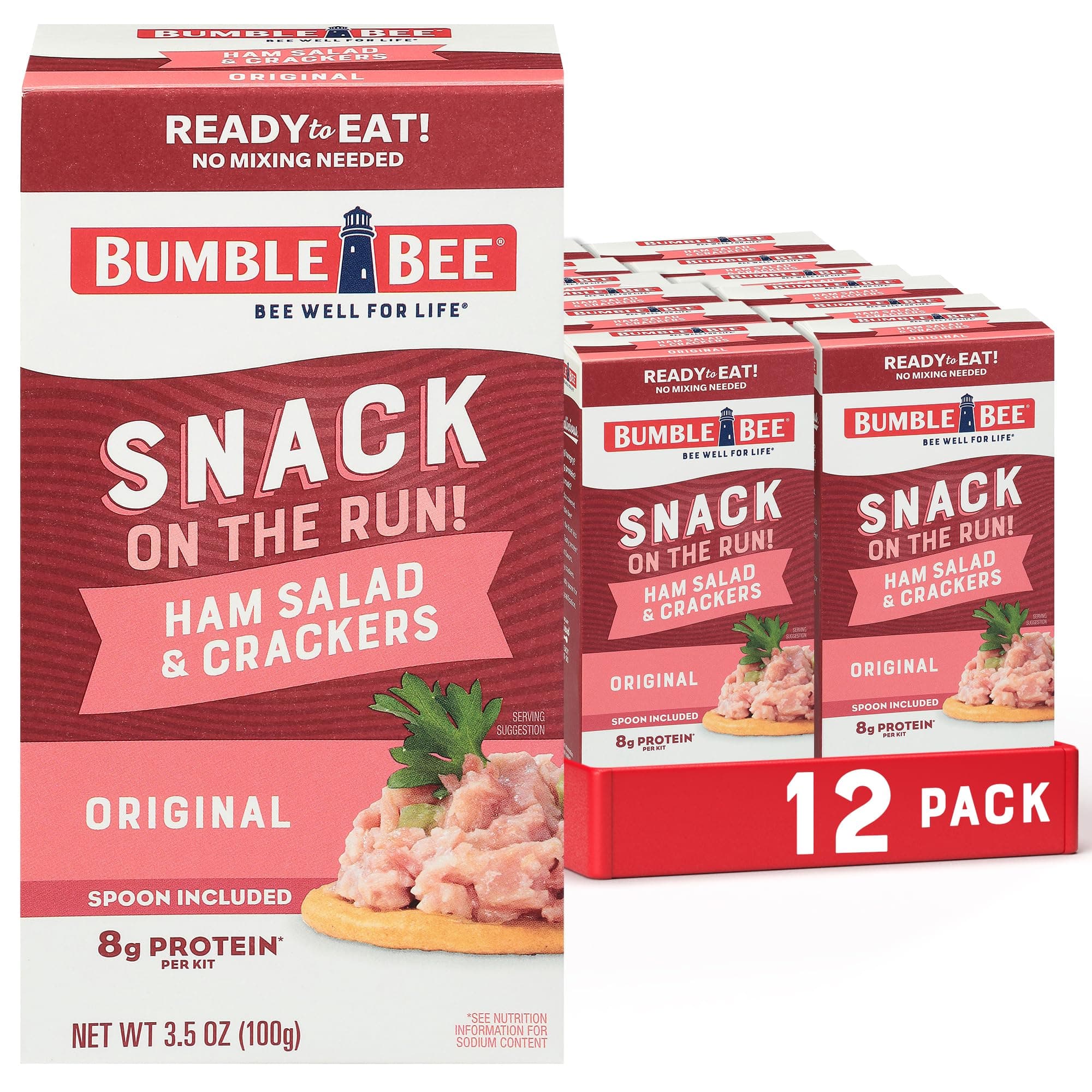 Bumble Bee Snack On The Run! Protein Snack Pack - Ham Salad with Crackers - 8g Protein per Box - Ready to Eat Easy-Open Can (Pack of 12)