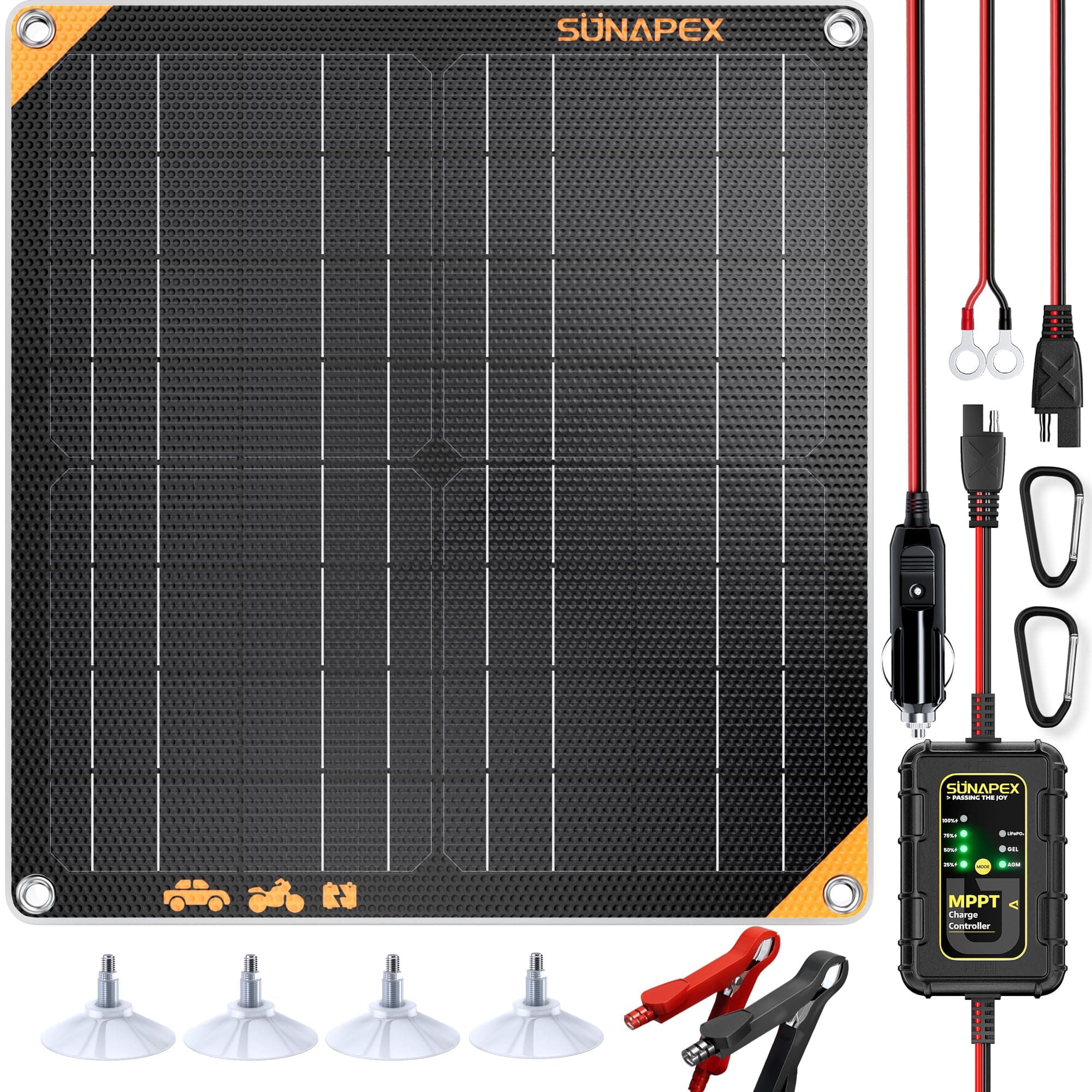 12V 20 Watt Solar Trickle Charger Maintainer with MPPT Controller - Portable Waterproof Solar Powered Battery Charger - Solar Panel Kit for Car Rv Trailer Truck Boat Automotive Marine