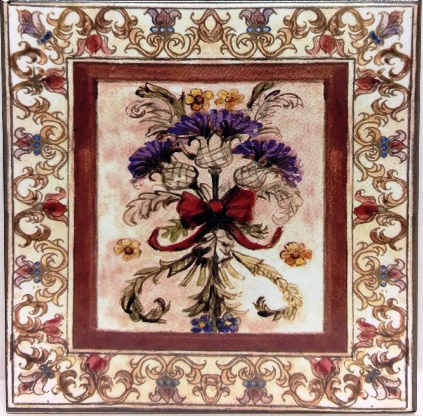 Arkadia Decorative Ceramic 6" Tile Blue Thistle Hand Decorated in UK