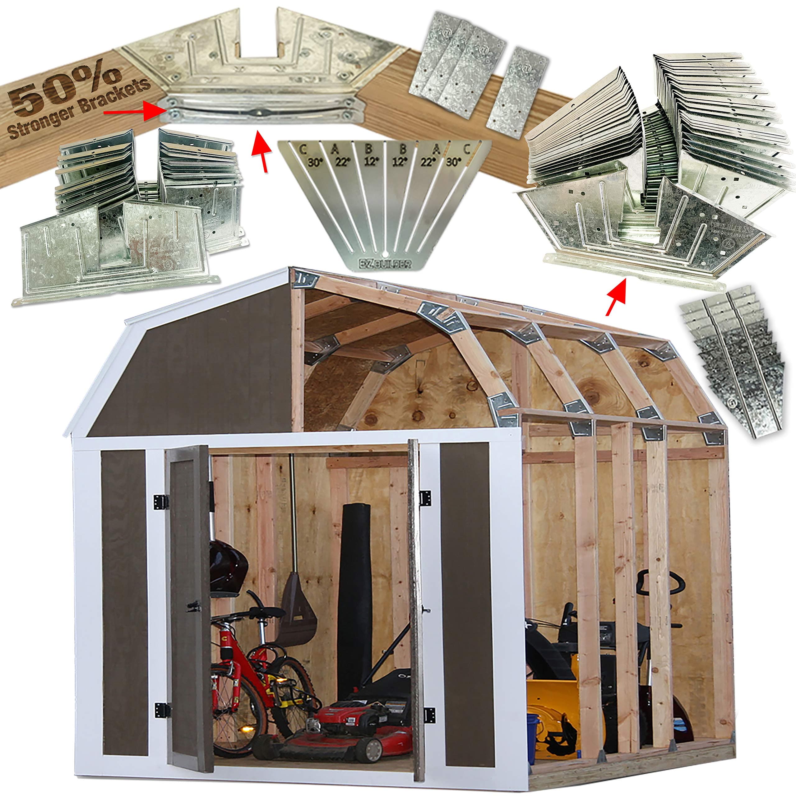 50% Structurally Stronger Truss Design Easy Shed Kit Builds 6'–14’ Widths Any Length - Bonus Miter Template, Storage Barn Garage Playhouse Easy Framing Kit - 2x4 Basic Barn Roof DIY EZ Framer Kit