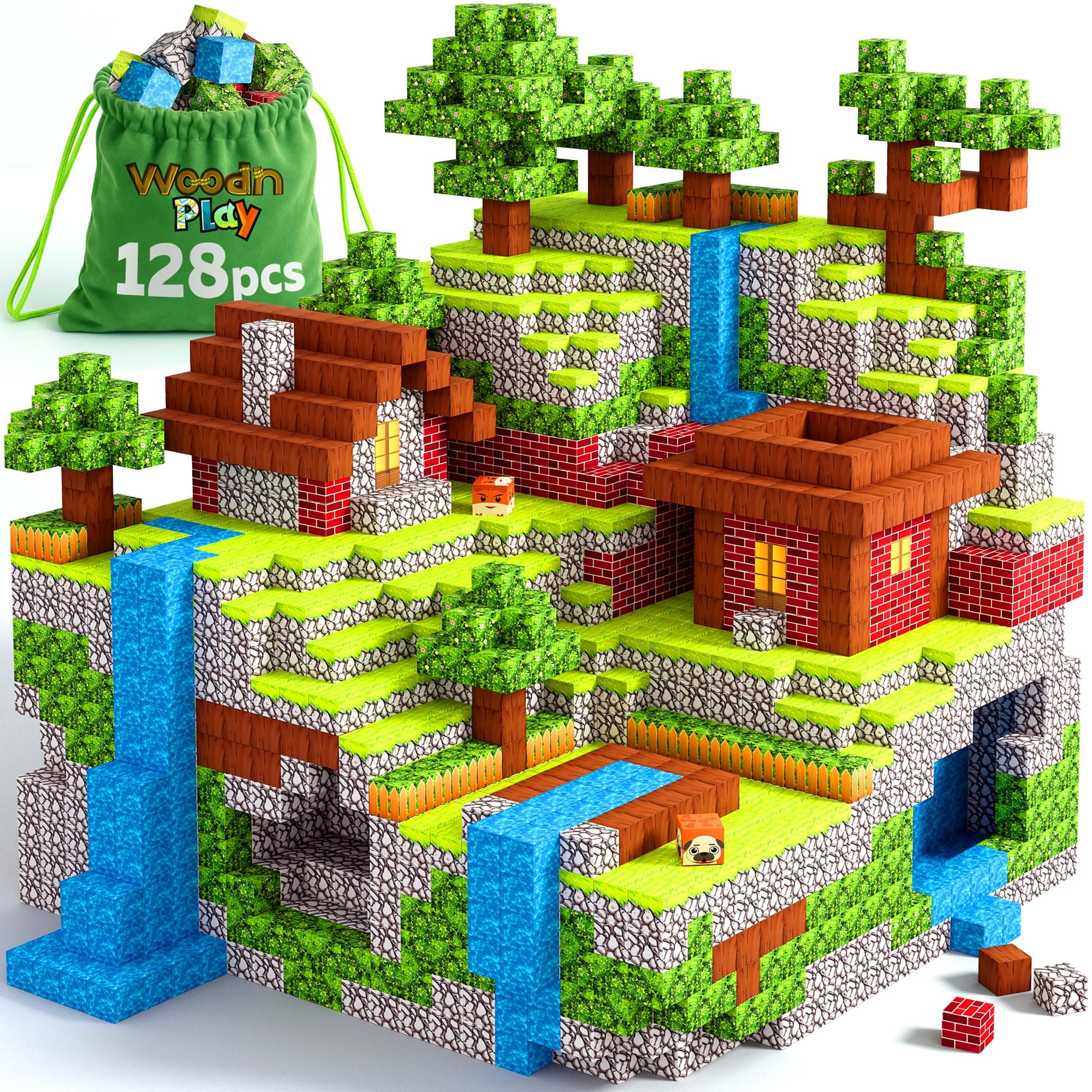 Magnetic Blocks Cubes 128PCS - STEM Cube Building Blocks & Magnet Tiles, Fidget, Montessori for Kids Ages 3-5 & 5-7 & 8-12, Magnetic Kit Cubes, Construction Magnet Toys Blocks Birthday Gifts