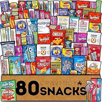 CRAVEBOX Snack and Candy Box (80 Count) Easter Variety Pack Bundle Assortment Gift Adults Kids Care Package Boyfriend Birthday Office College Boys Men Students Food College Back to School
