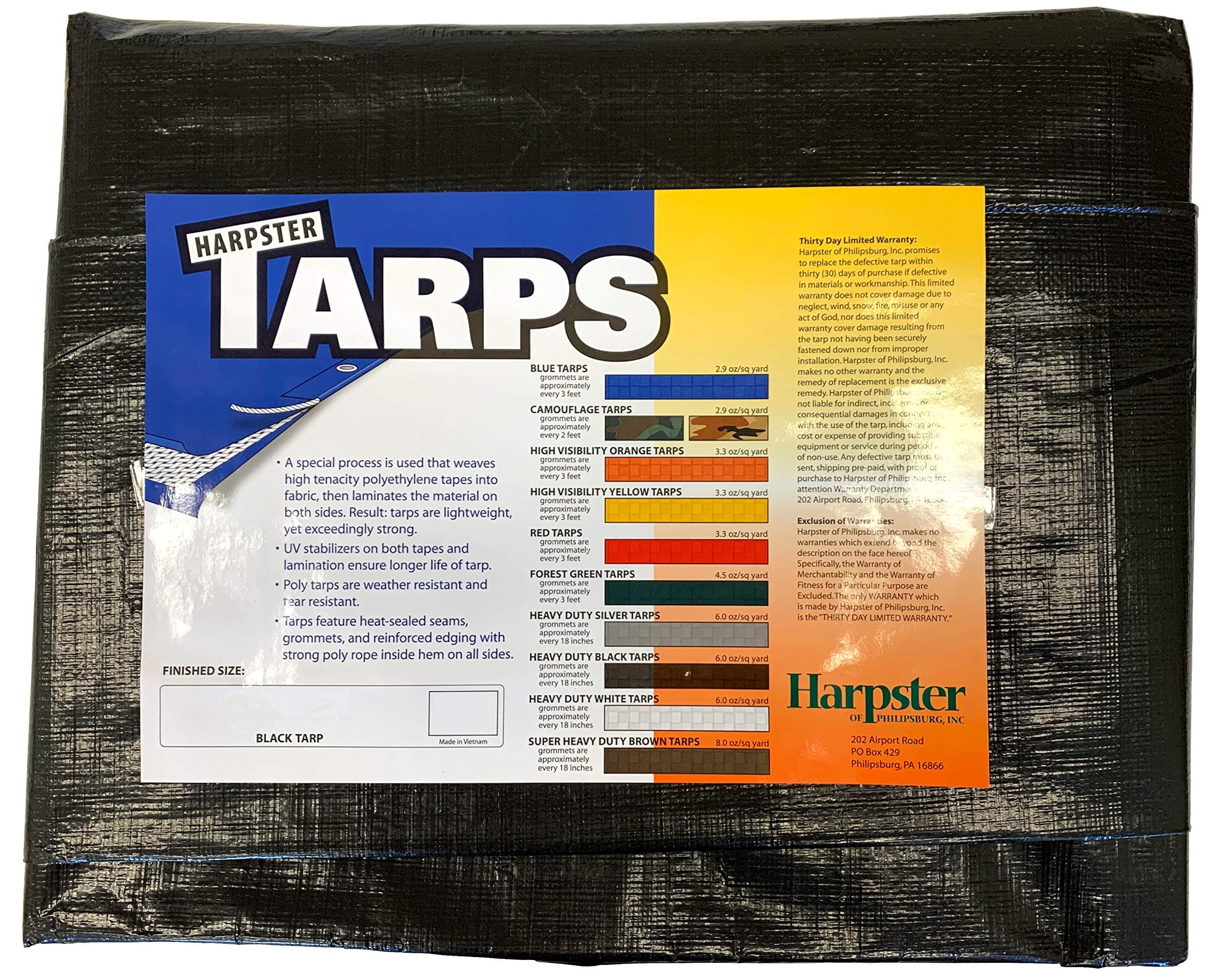12 ft. x 16 ft. Heavy Duty Black Poly Tarp Harpster Tarps 12 Mil Thick Harpster Tarps