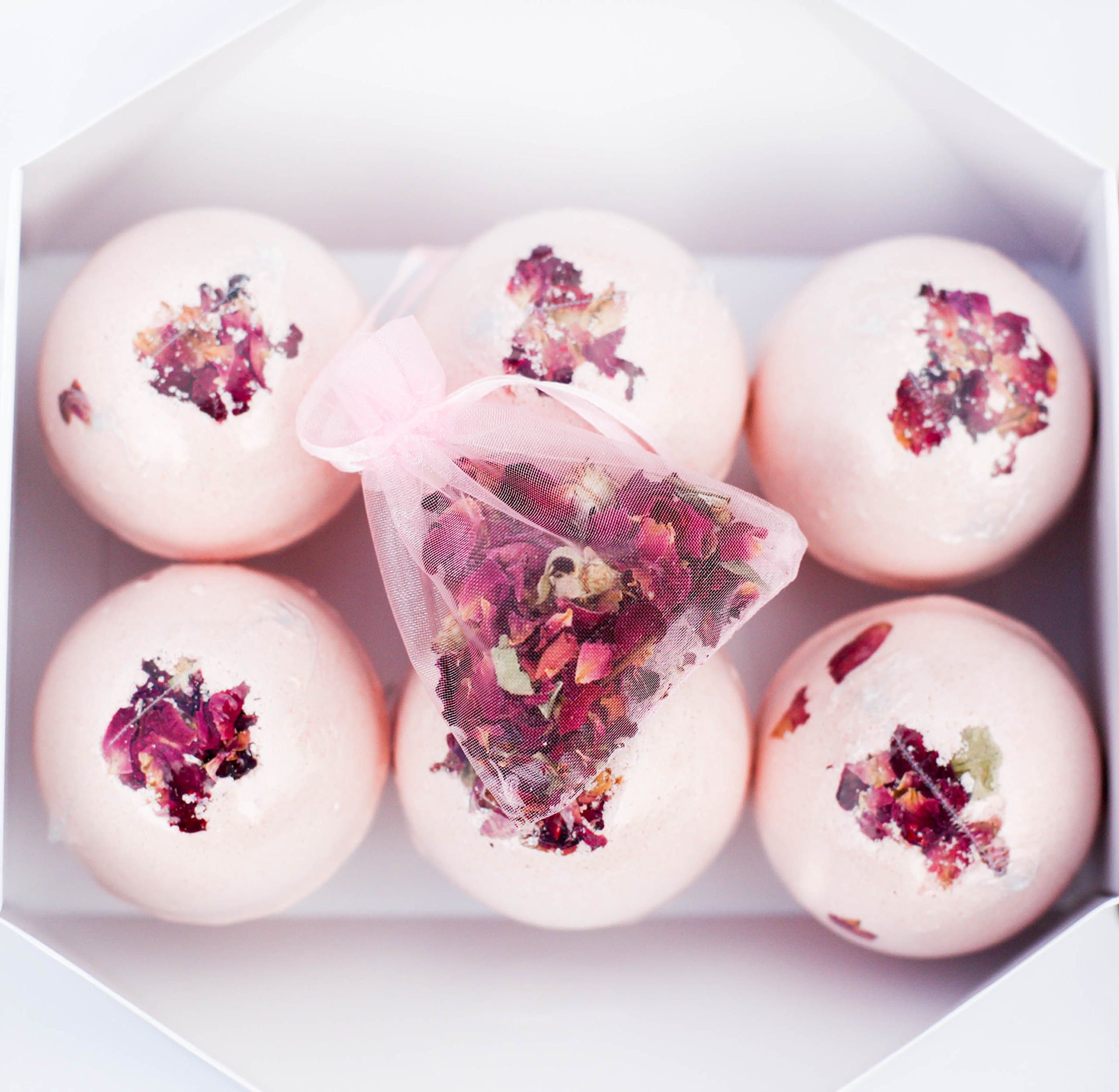 Bloom Bath Bombs Set - Pack of 6 Luxurious Herbal Bath Fizzies - Artisan, Handmade, Spa Experience - with Natural Oils and Butters