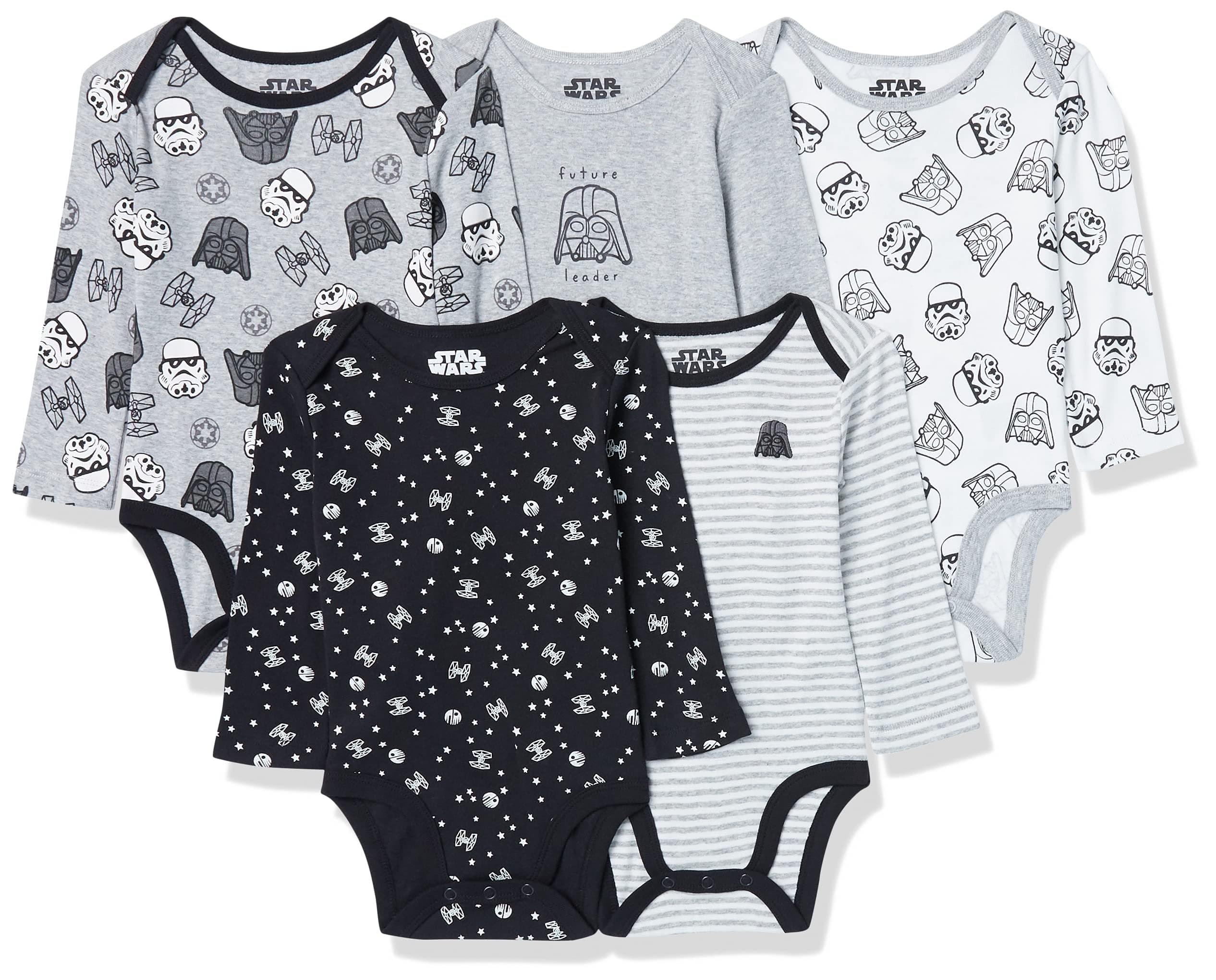 Amazon EssentialsDisney | Marvel | Star Wars Unisex Babies' Long-Sleeve Bodysuits, Pack of 5