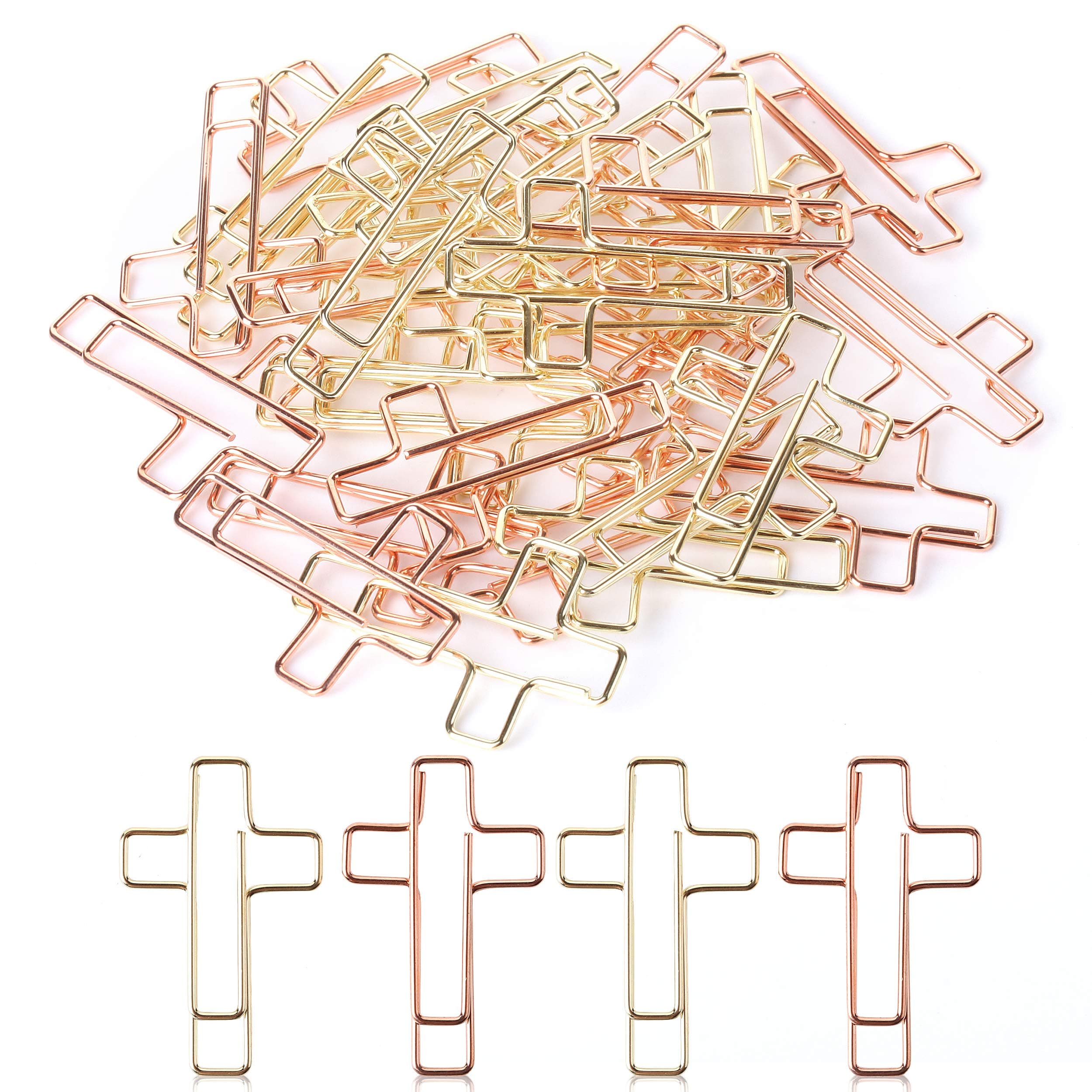 Cross Paper Clips - 35 Pack (Gold and Rose Gold), Bible and Journal Clips, Bible Study and Christian Journaling Supplies