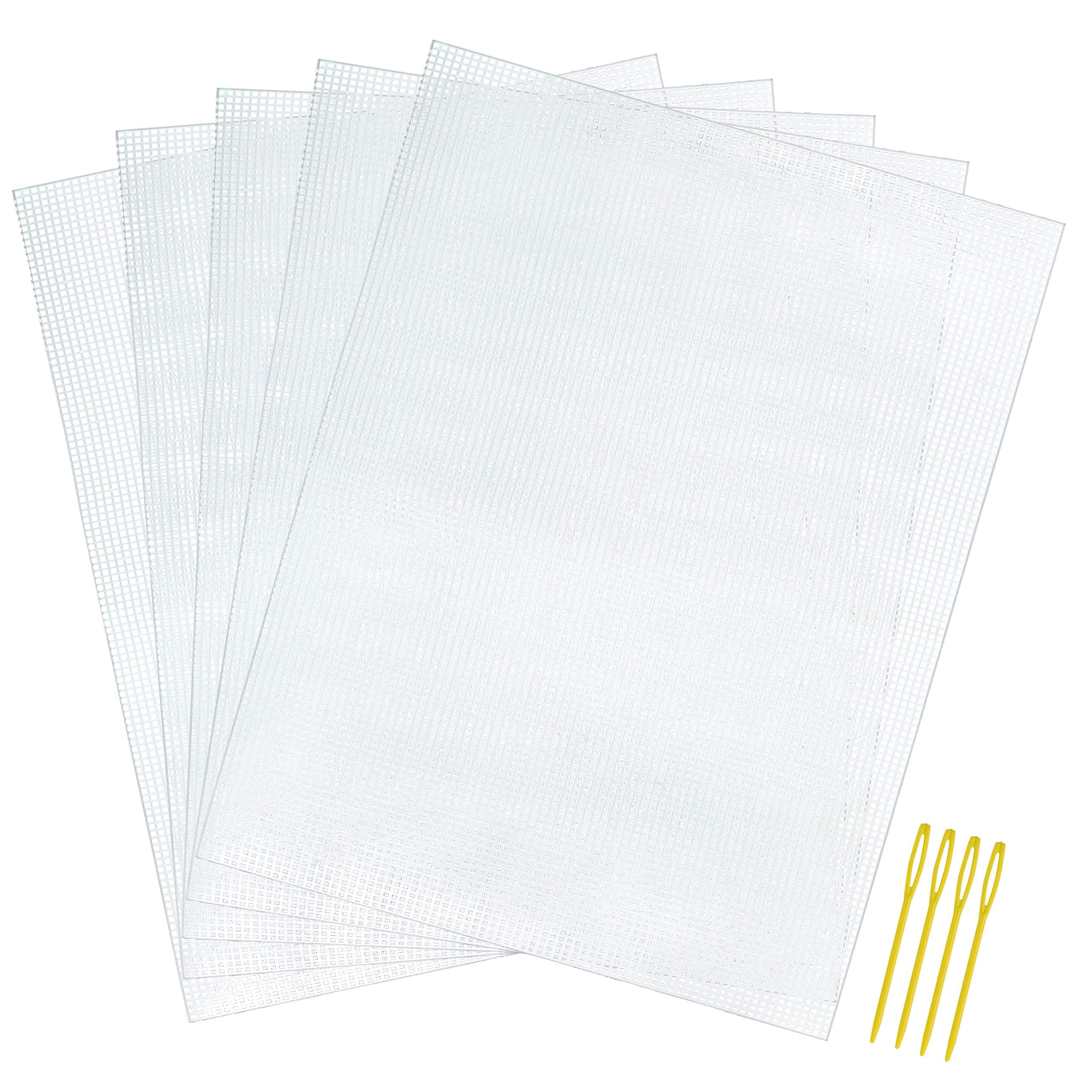 Pllieay 5 Pieces 7 Count Plastic Mesh Canvas Sheets, Eye Mesh for Embroidery, Acrylic Yarn Crafting, Knit and Crochet Projects, Make Aquarium Dividers(10.2 x 13.2 inch, with 4 Pieces Weaving Needles)