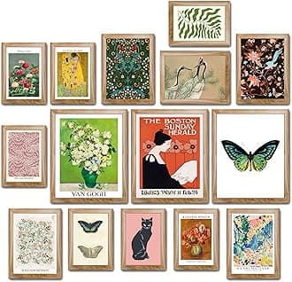 LANCHI95 15 Pcs Eclectic Wall Art Decor Framed, Modern Eclectic Home Decor, Retro Maximalist Decor Aesthetic, Vintage Wall Art Prints, Colorful Boho Gallery Wall Prints for Bedroom