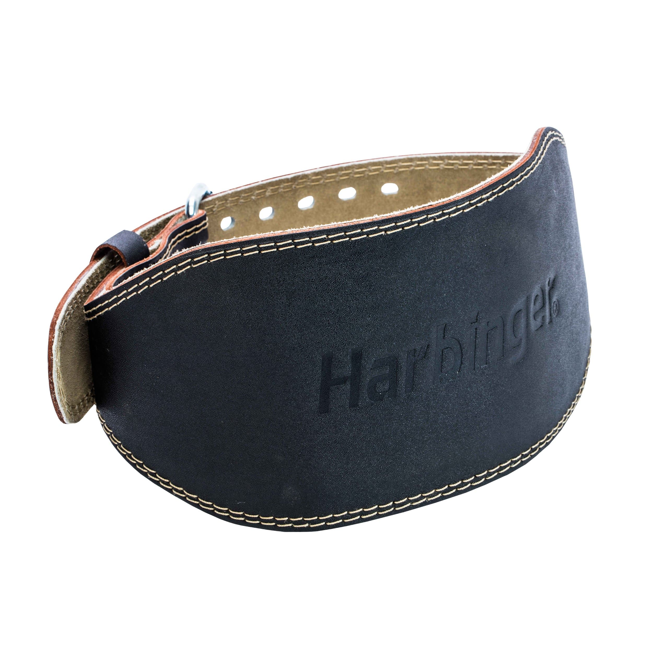Harbinger Padded Leather Contoured Weightlifting Belt - 4" or 6” Width - Interior Suede Lining & Foam Cushioning - Heavy-Duty Dual Prong Steel Roller Buckle - for Lifting Support