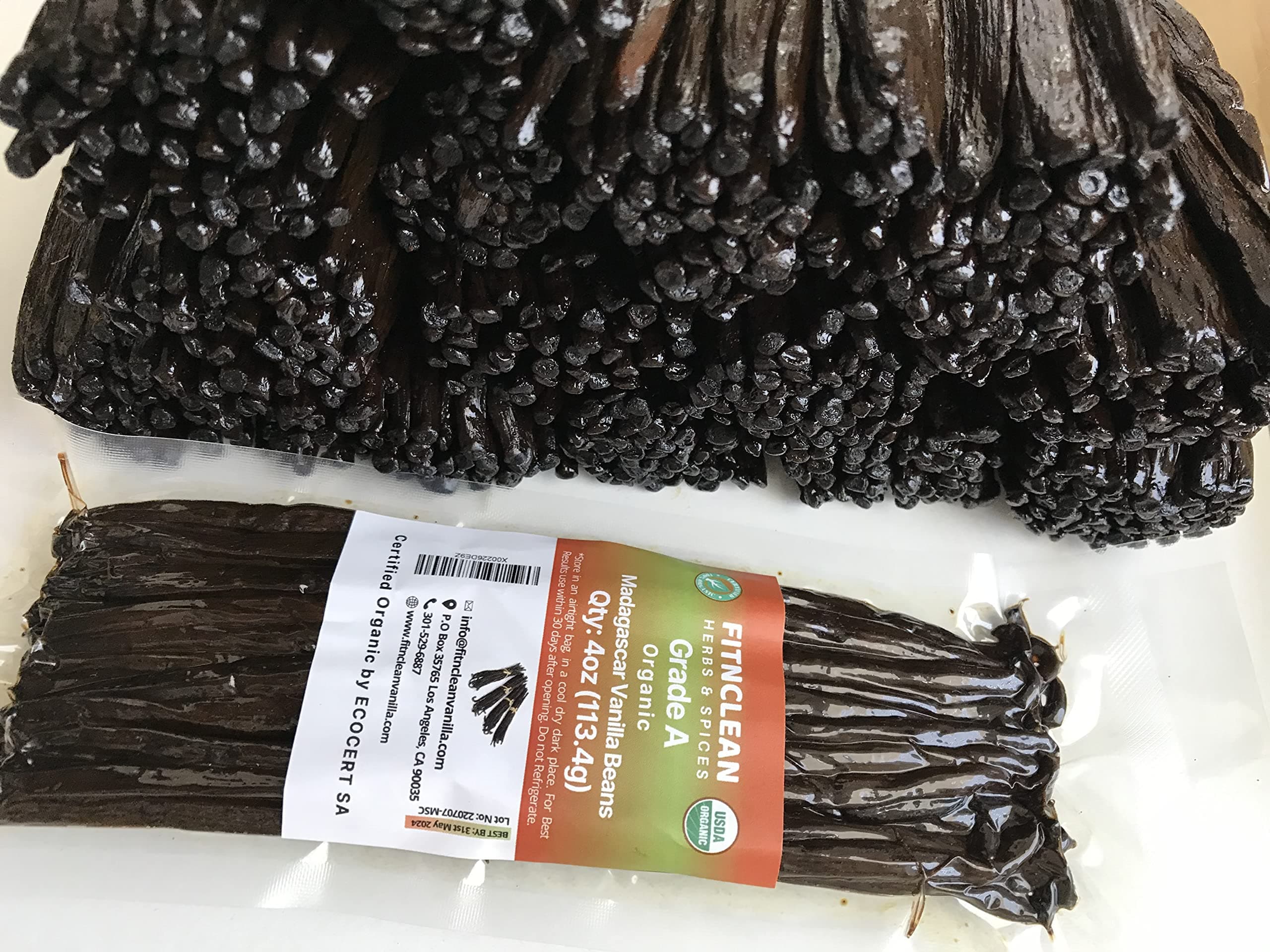 Madagascar Vanilla Beans Grade A (1/4Lb) 6"-8" Bulk for Extract, Chefs, Brewing, Cooking and Baking by FITNCLEAN VANILLA| 4 oz (Ounces) Bourbon Fresh 0.25 Pound Plump NON-GMO Gourmet Pods.