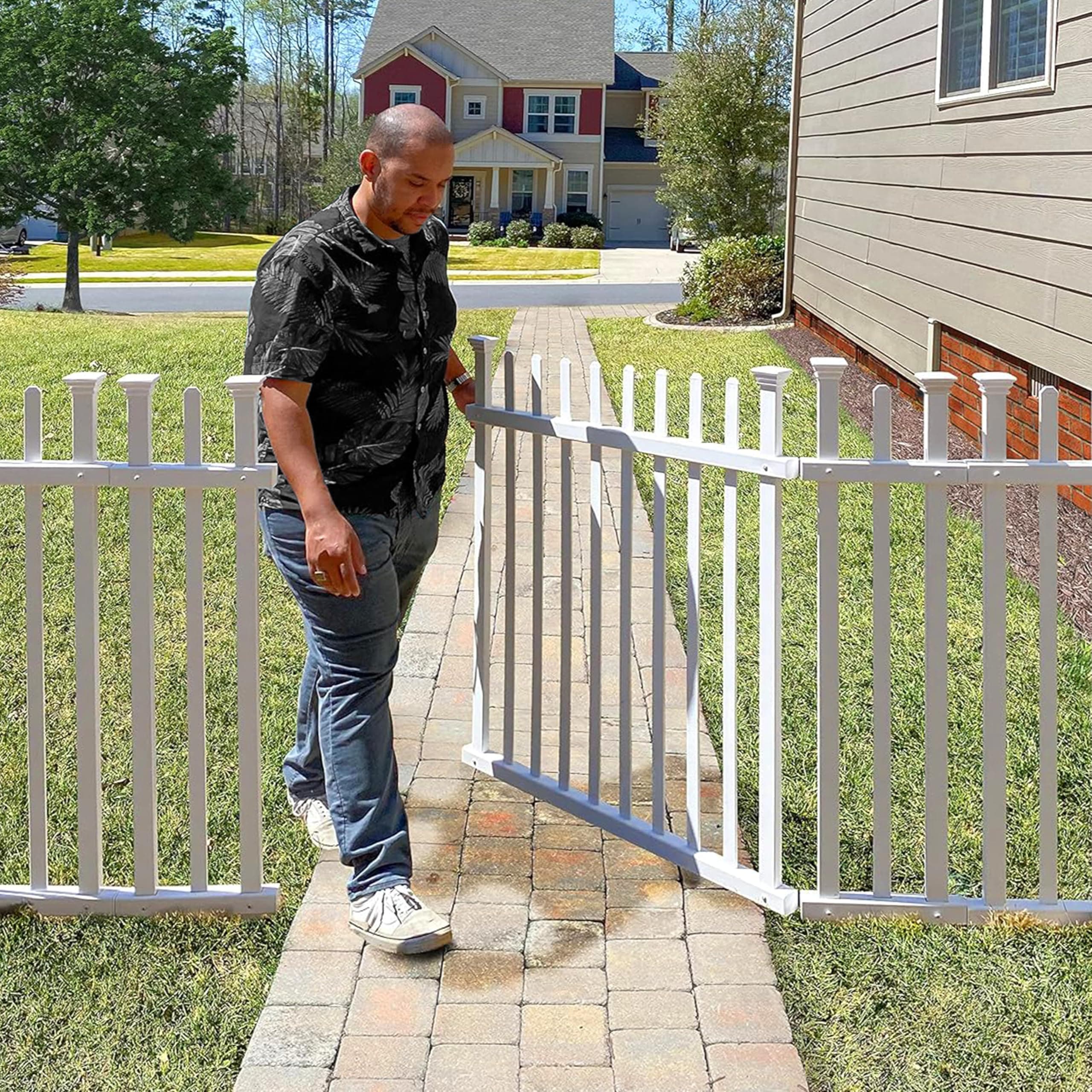 3.5ft H x 5ft W (1 Gate) No Dig Zippity Burbank Gate Kit, White Vinyl Picket Yard Fence Gate with Hardware Included for Burbank Fence Kit, Outdoor Patio and Backyard Gate, ZP19071