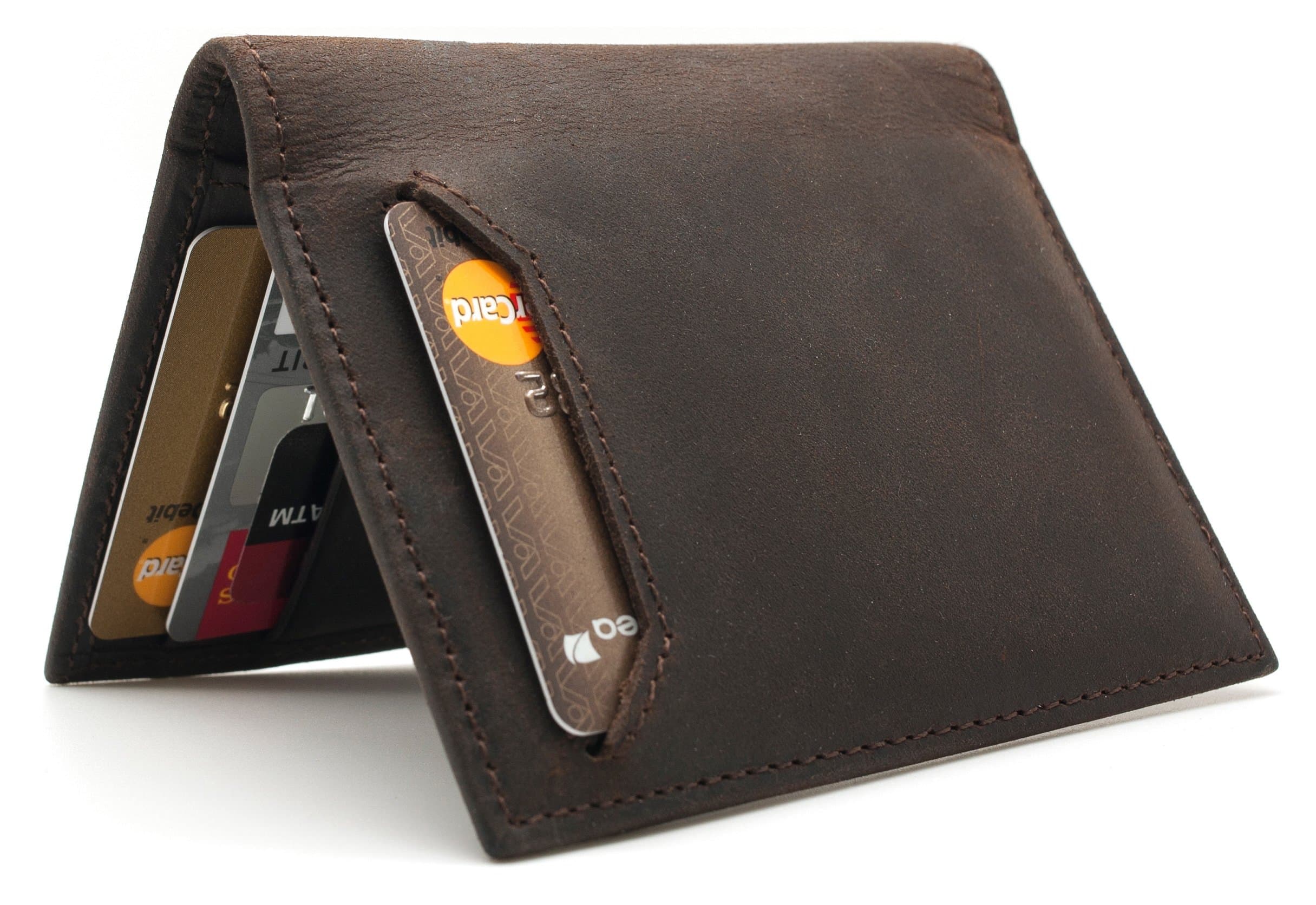 Minimalist BiFold Wallet Pull-Tab & ID Card Window Italian Leather RFID Blocking