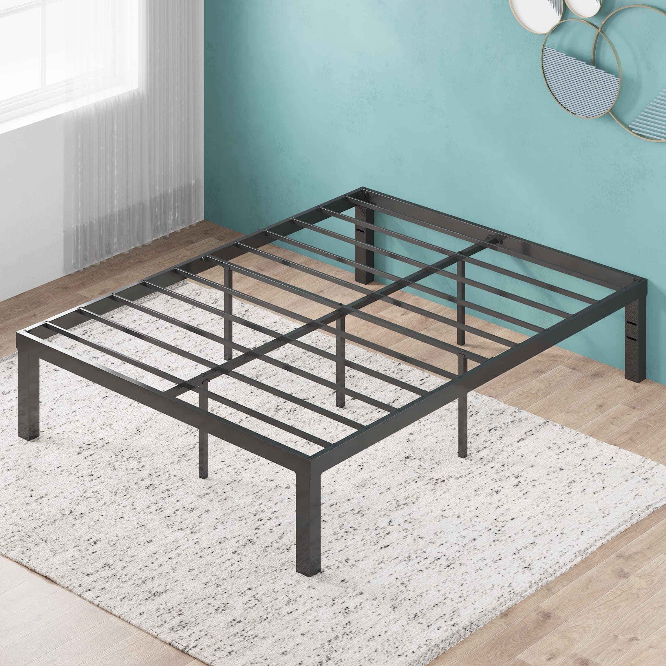 Luis 16 Inch QuickLock Metal Platform Bed Frame, Mattress Foundation with Steel Slat Support, No Box Spring Needed, Easy Assembly, Queen