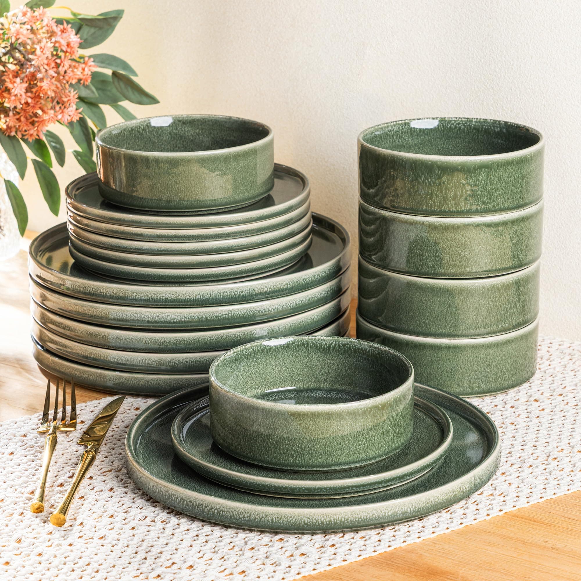 AmorArc Ceramic Dinnerware Sets, Handmade Reactive Glaze Stoneware Plates and Bowls Sets,Highly Chip and Crack Resistant | Dishwasher & Microwave Safe Dishes Set, Service for 6 (18pc)