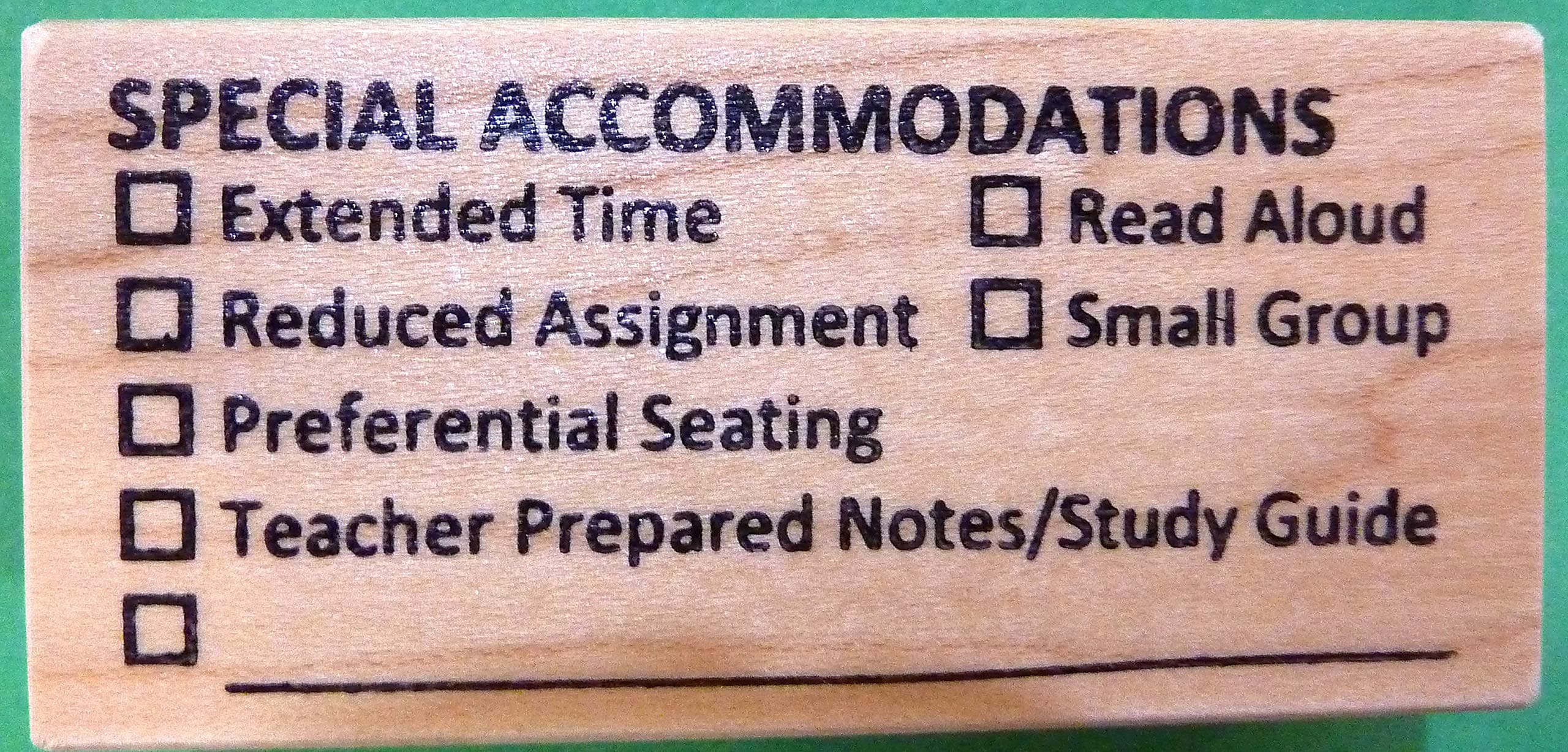 Special Accommodations, Teacher's Wood Mounted Rubber Stamp