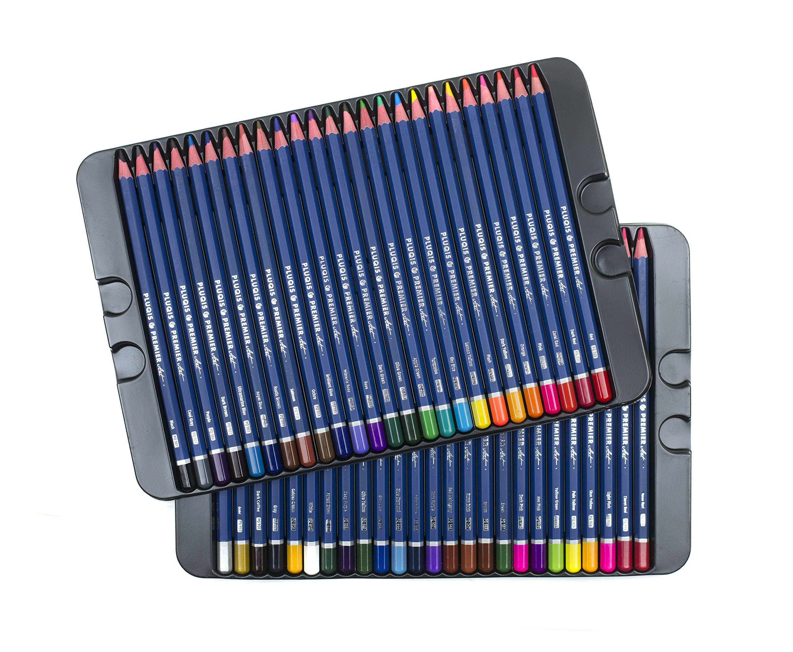 Pluqis 50 Colored Pencils in Tin Case, Pre-Sharpened, Great for Students, Kids School Supplies and Adult Coloring Books