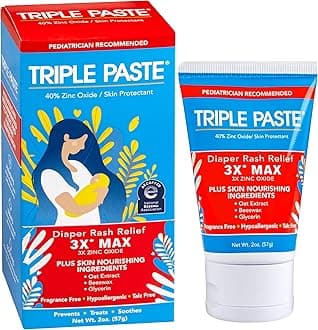 Triple Paste 3 x Max Diaper Rash Ointment Maximum Strength Zinc Oil for Severe Diaper Rash, 2 oz Tube