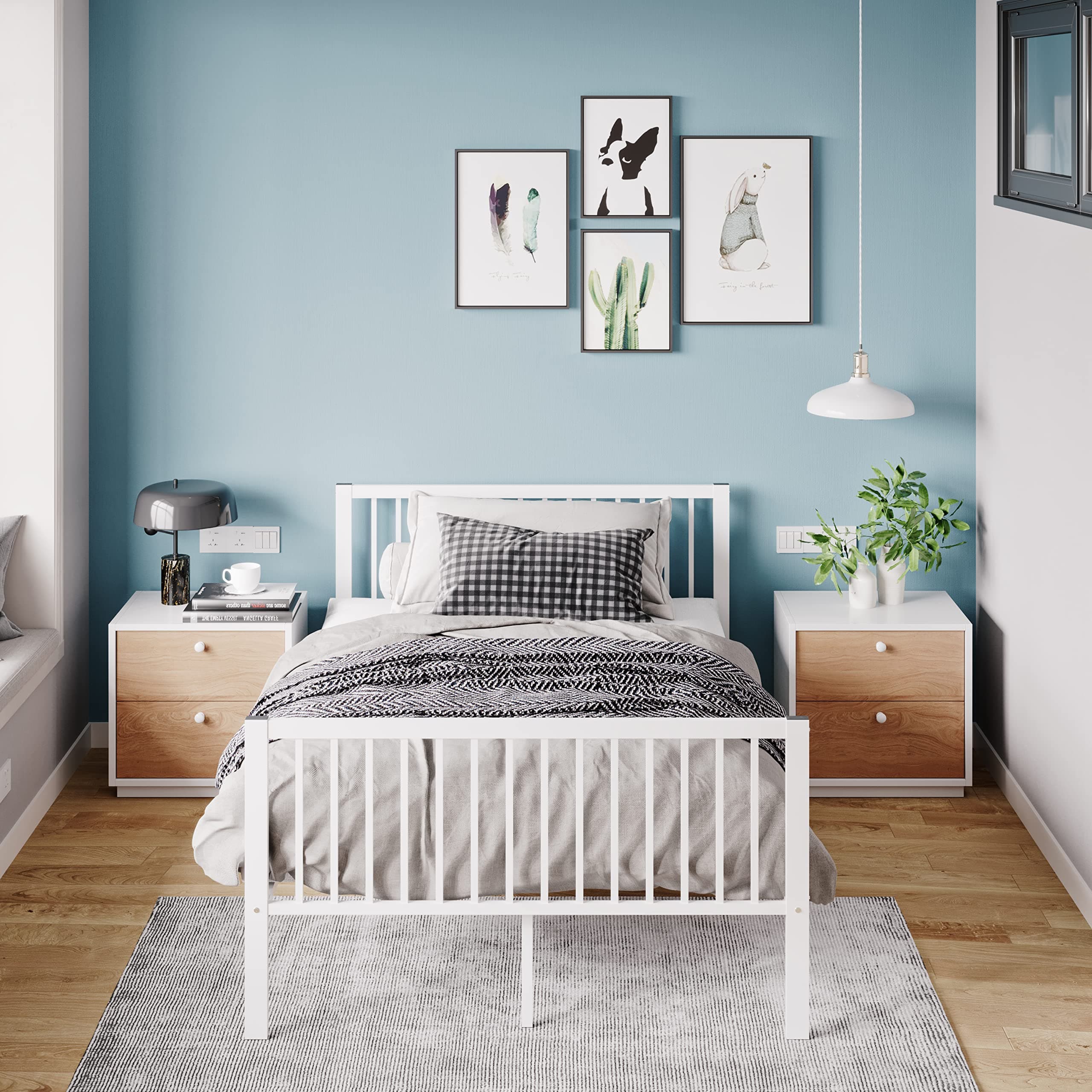 Panana Solid Double Metal Bed Frame 4ft 4ft6 Vintage Headboard and Footboard (White, Small Double)