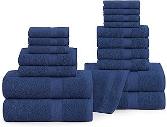 LANE LINEN Cotton Bath Towel Set - 18 Piece - Low Twist, Soft & High Absorbency - 4 Bath, 8 Wash Cloth, 6 Hand Towels - Classic Hotel Quality, Durable & Ideal for Modern Bathrooms - Navy Blue
