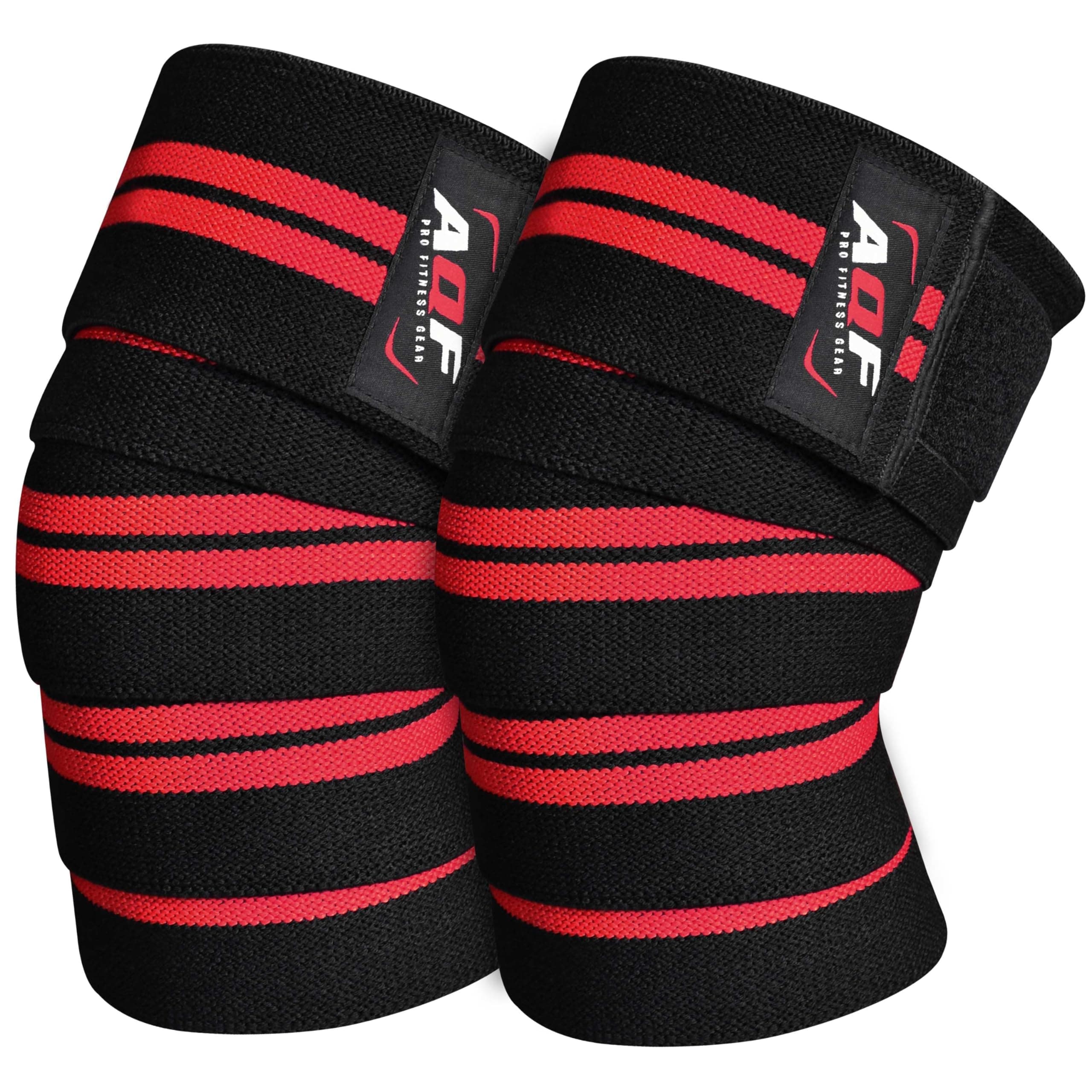 AQF Knee Wraps Weight Lifting Bandage Heavy Duty Elasticated Support Straps Guard Powerlifting, Squatting (Black & Red)